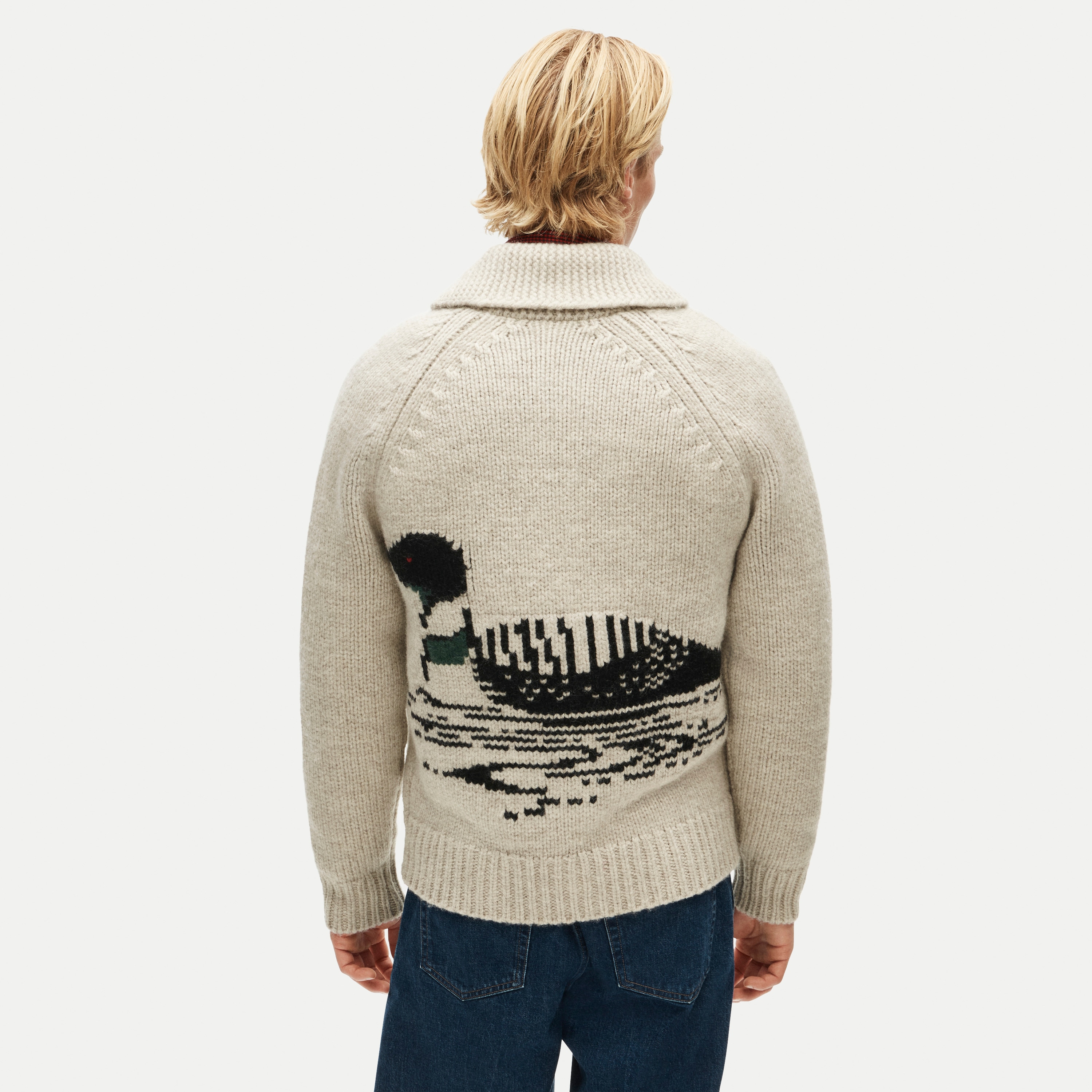 Wallace & Barnes shawl-collar full-zip loon cardigan in wool