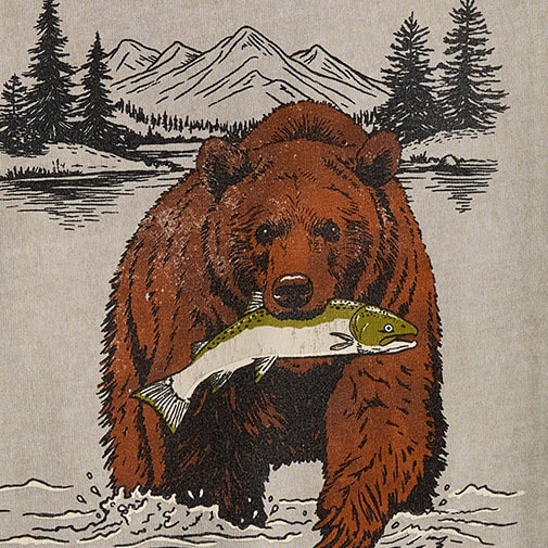 Fishing bear graphic tee GREYED TEAK