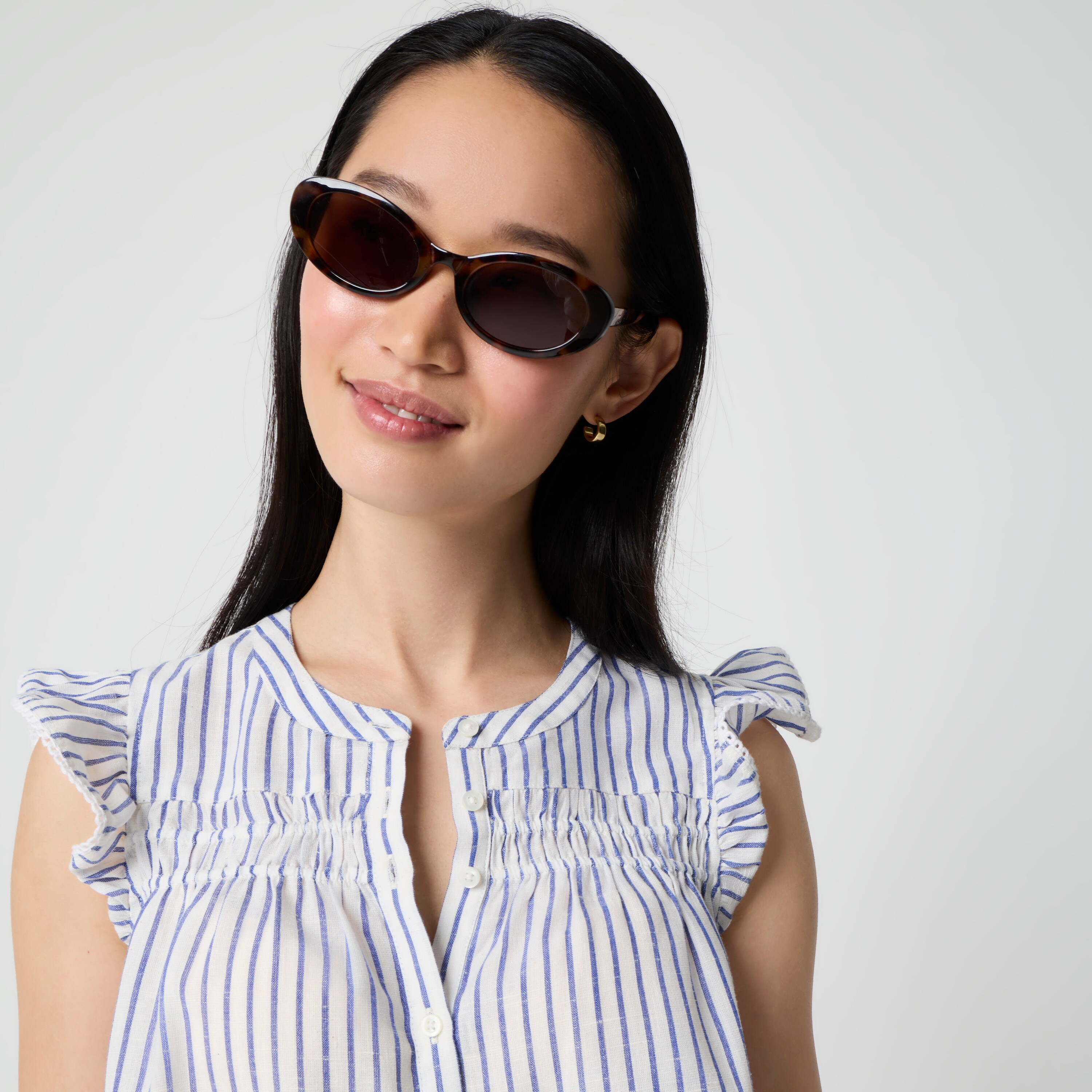 Striped flutter-sleeve top