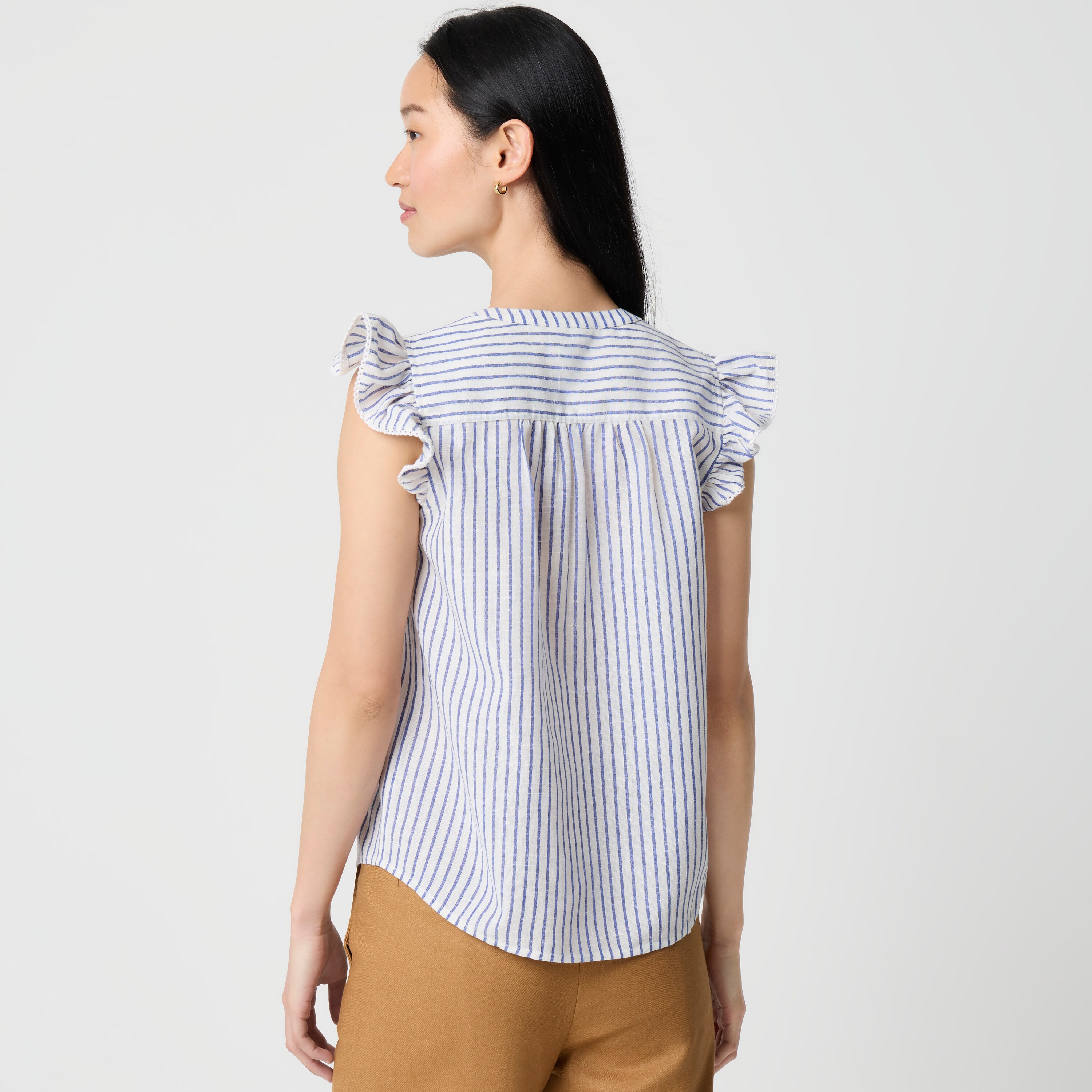 Striped flutter-sleeve top