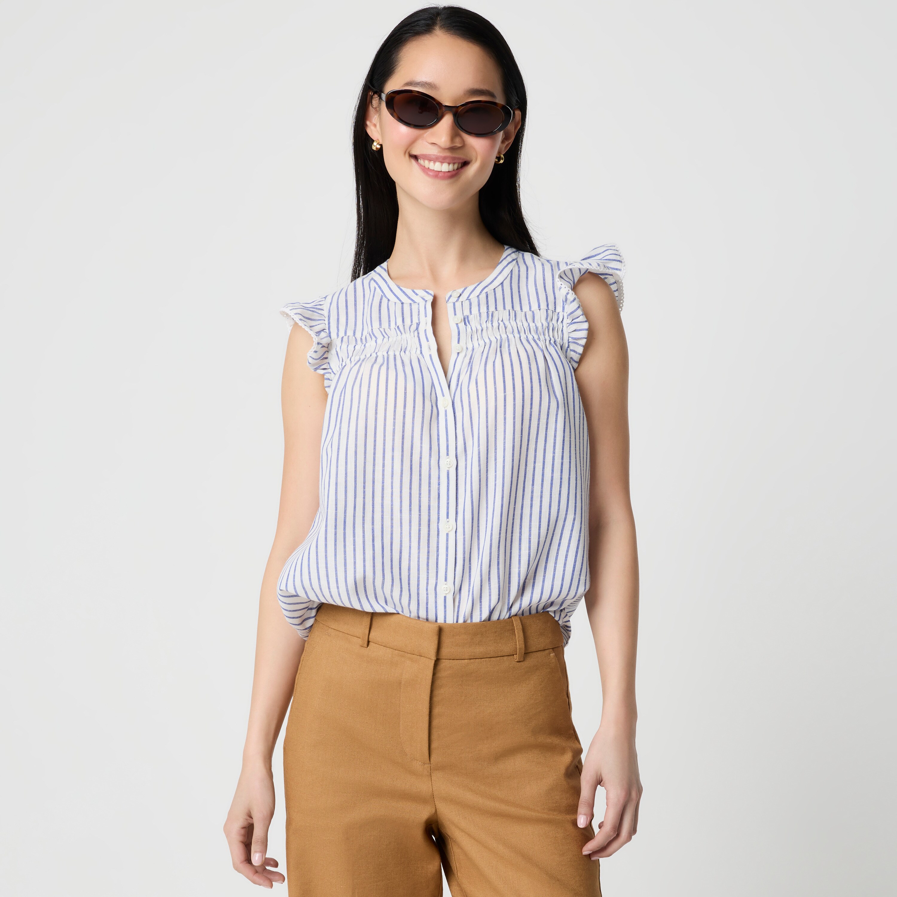 Striped flutter-sleeve top