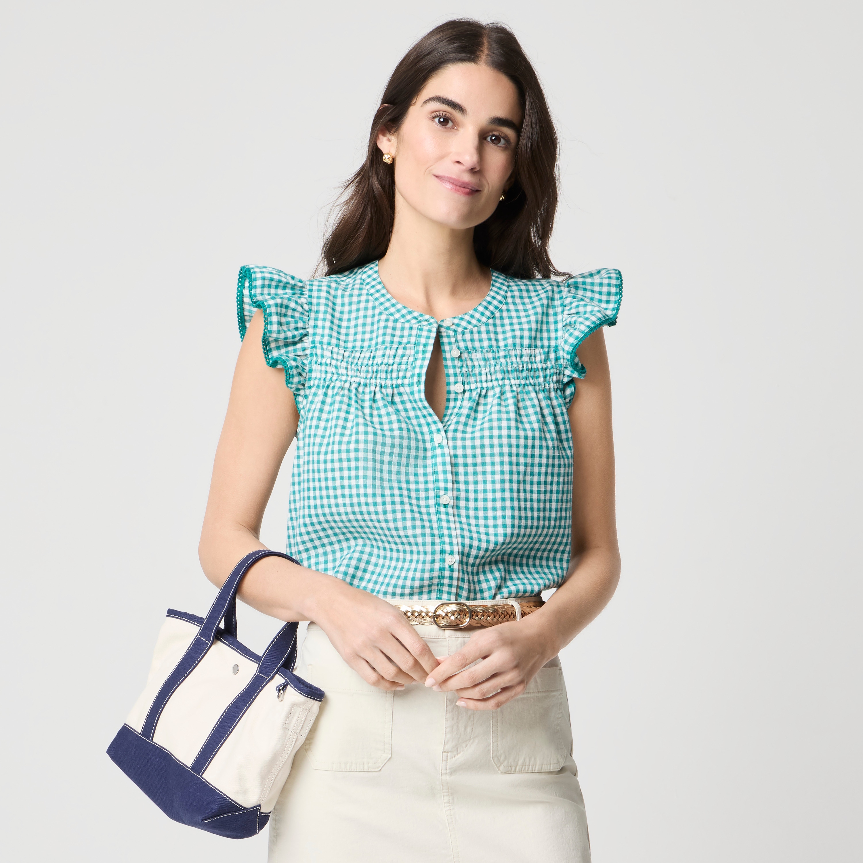 Gingham flutter-sleeve top