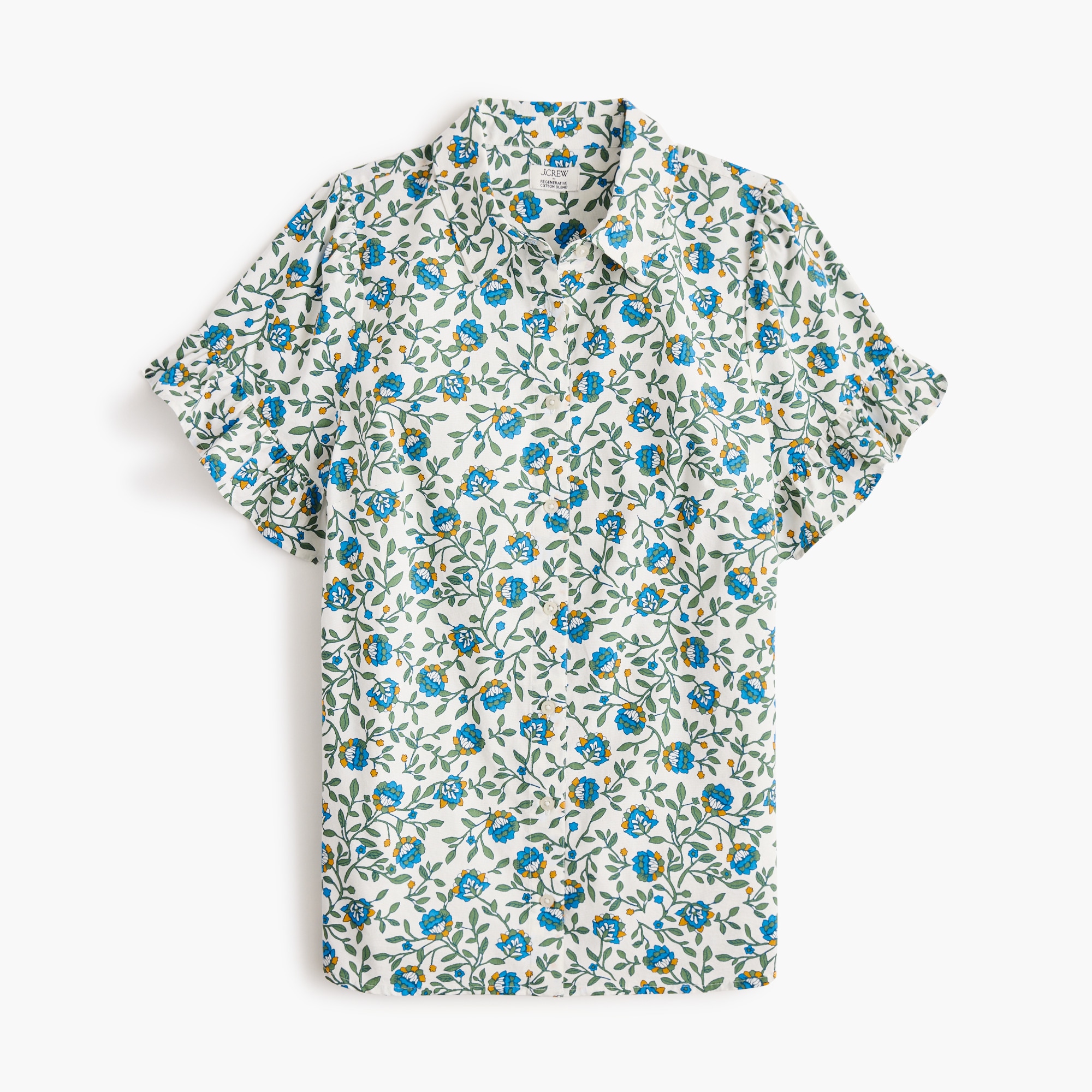 Printed ruffle-sleeve top