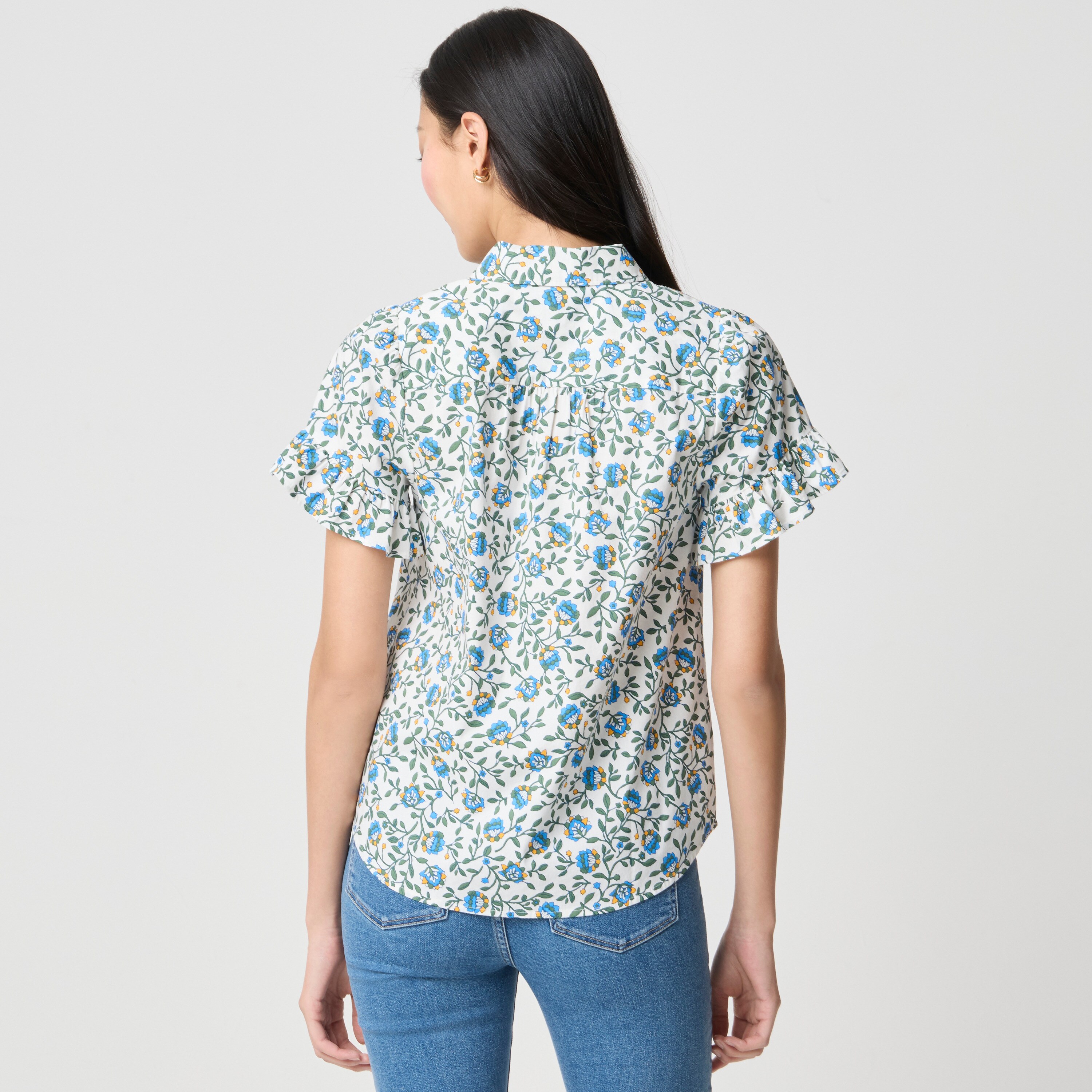 Printed ruffle-sleeve top