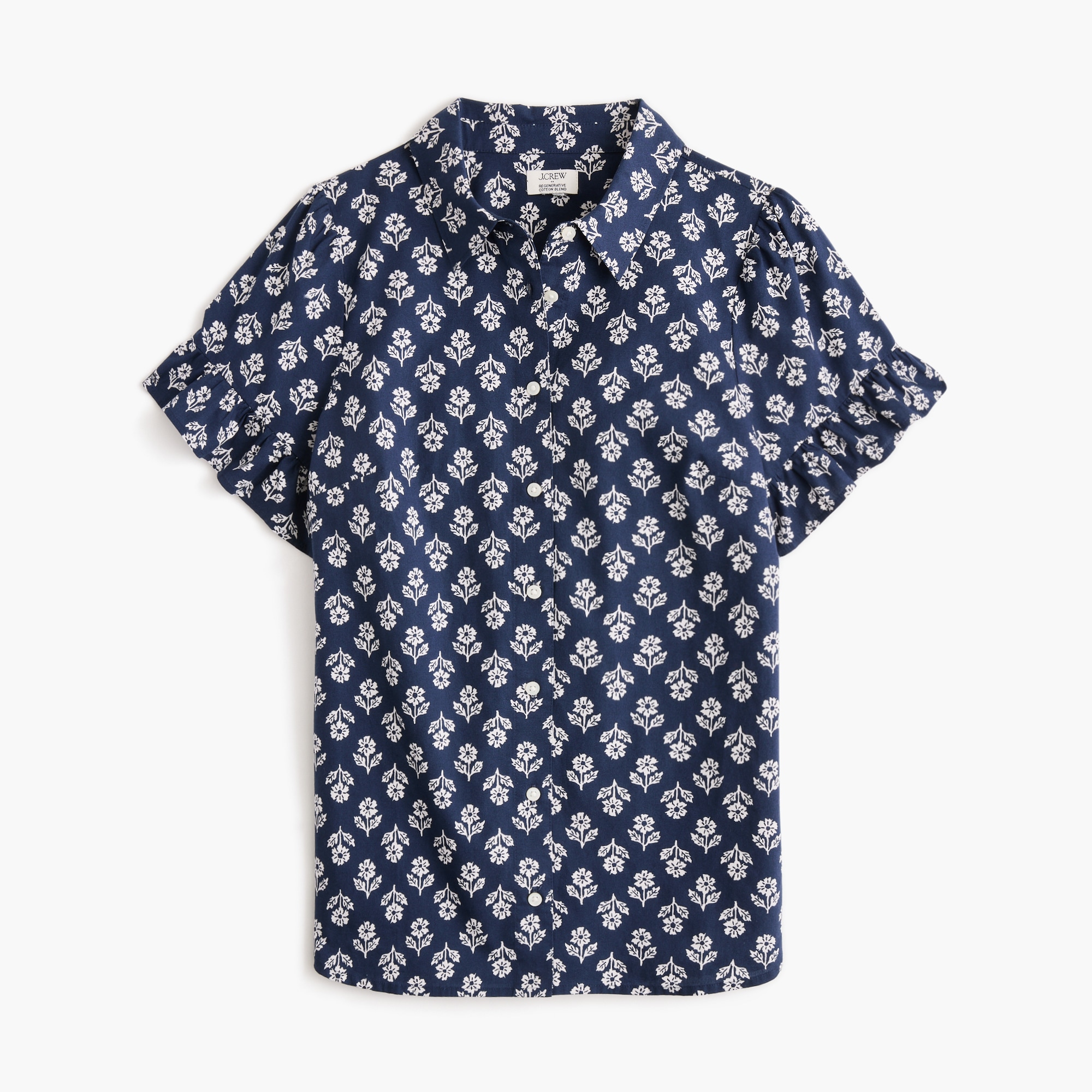Printed ruffle-sleeve top