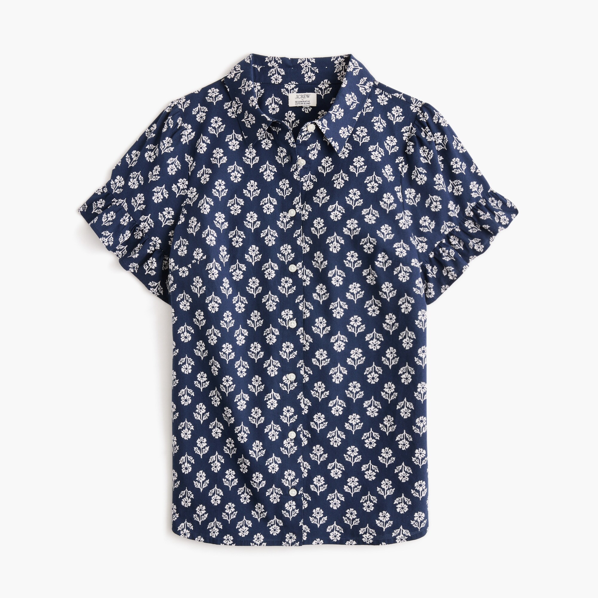 Printed ruffle-sleeve top