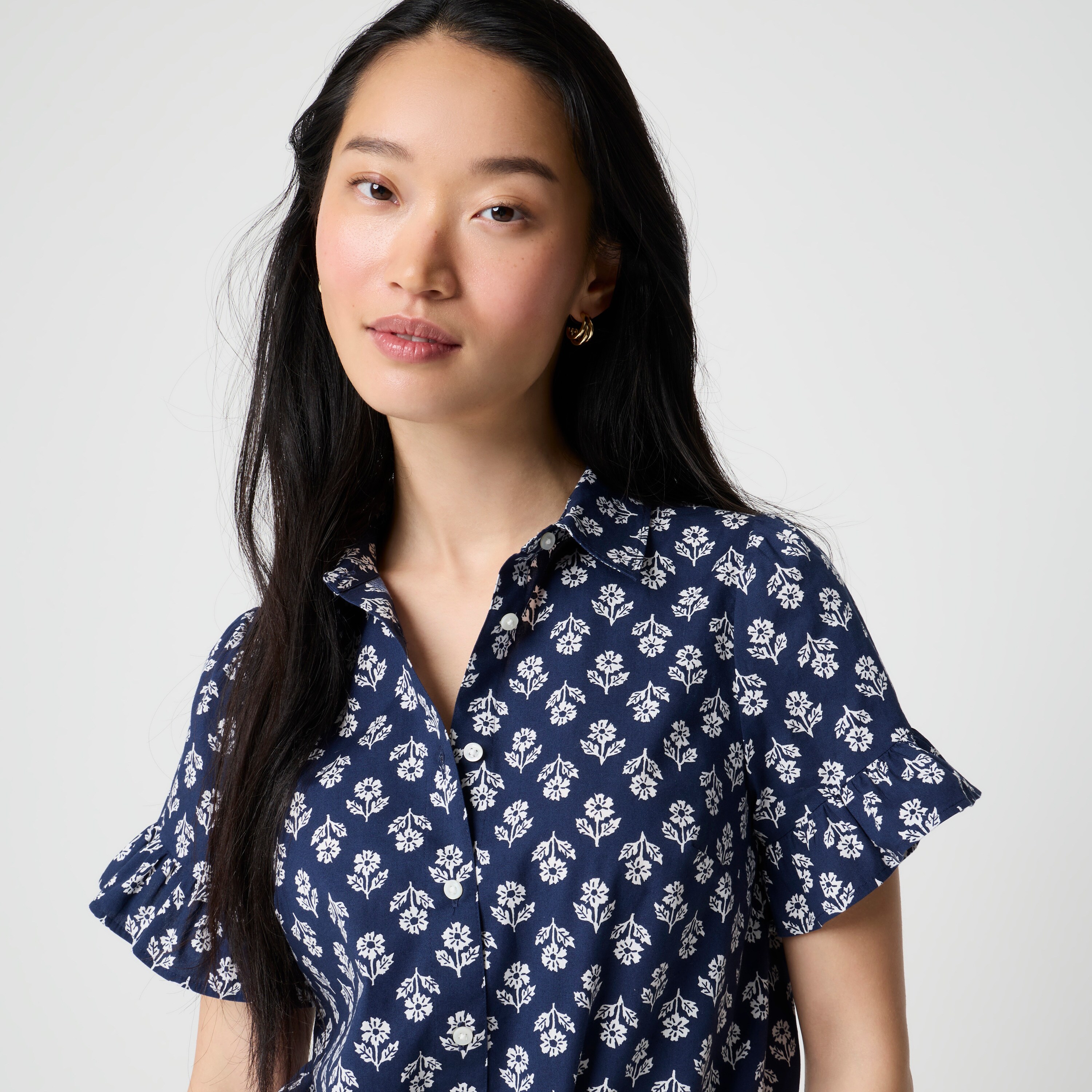 Printed ruffle-sleeve top