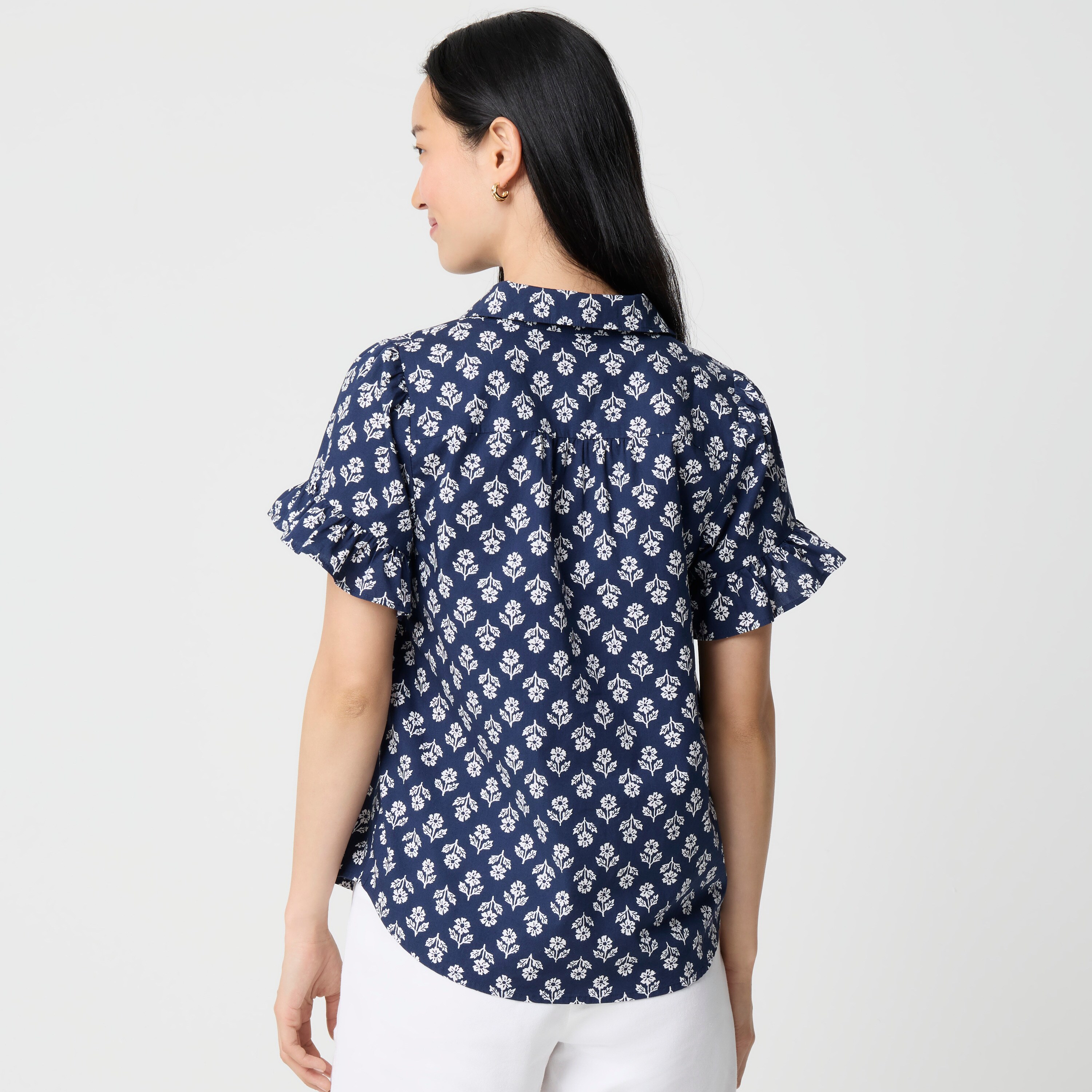 Printed ruffle-sleeve top