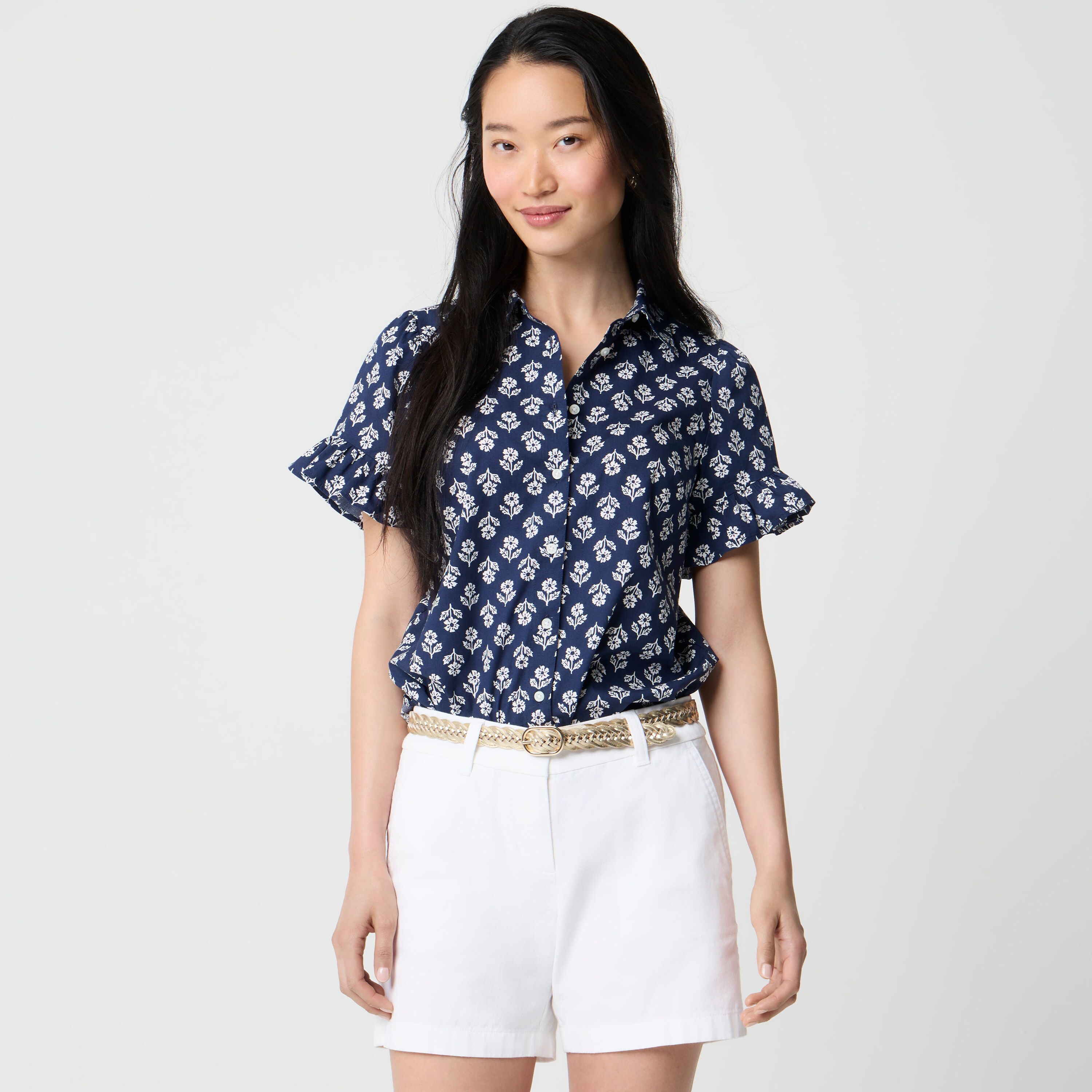 Printed ruffle-sleeve top