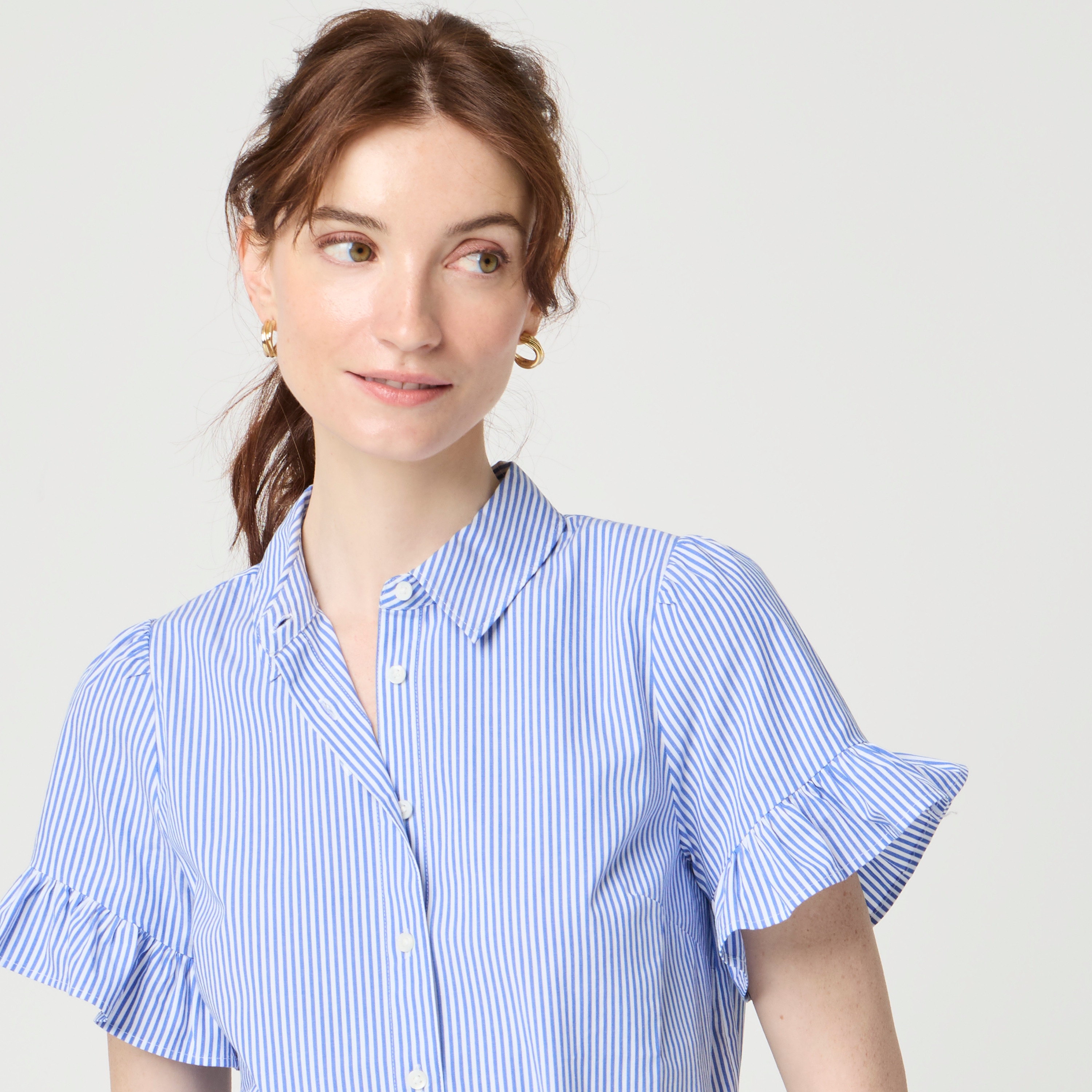 Striped ruffle-sleeve top