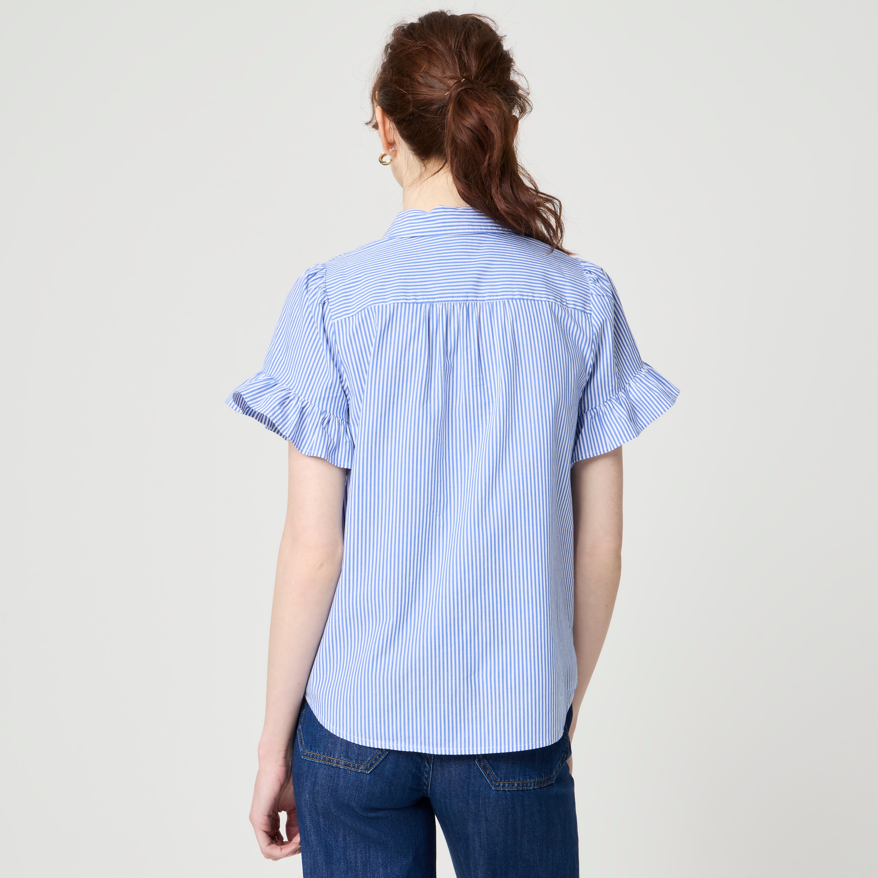 Striped ruffle-sleeve top