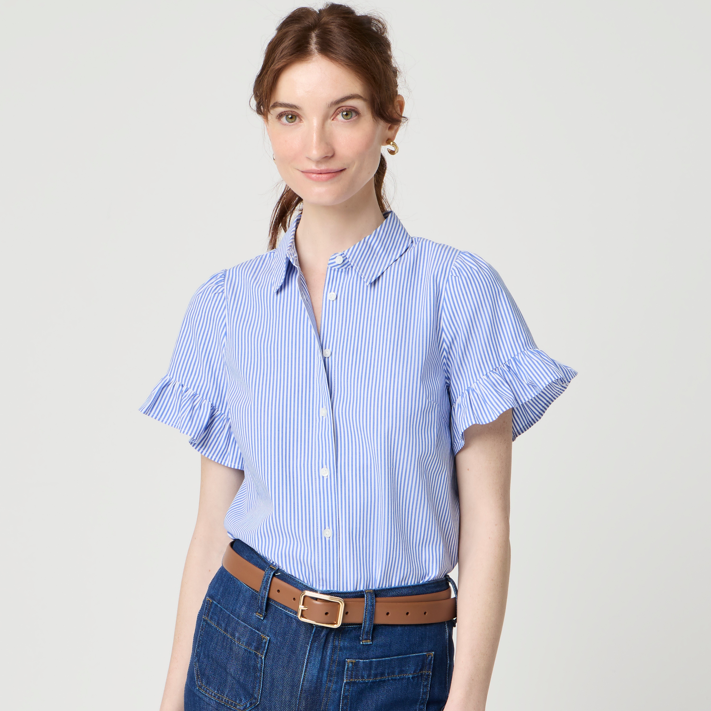 Striped ruffle-sleeve top