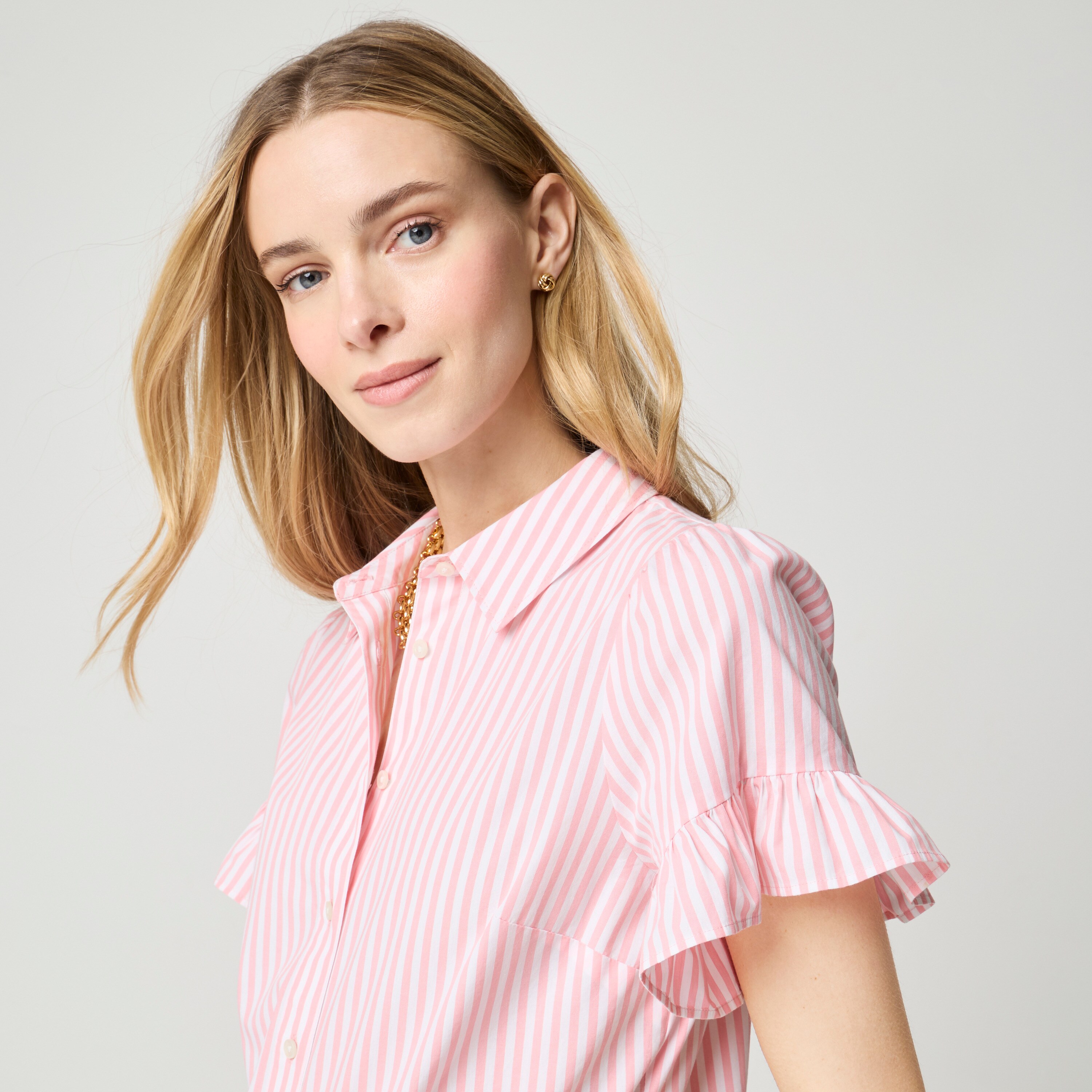 Striped ruffle-sleeve top