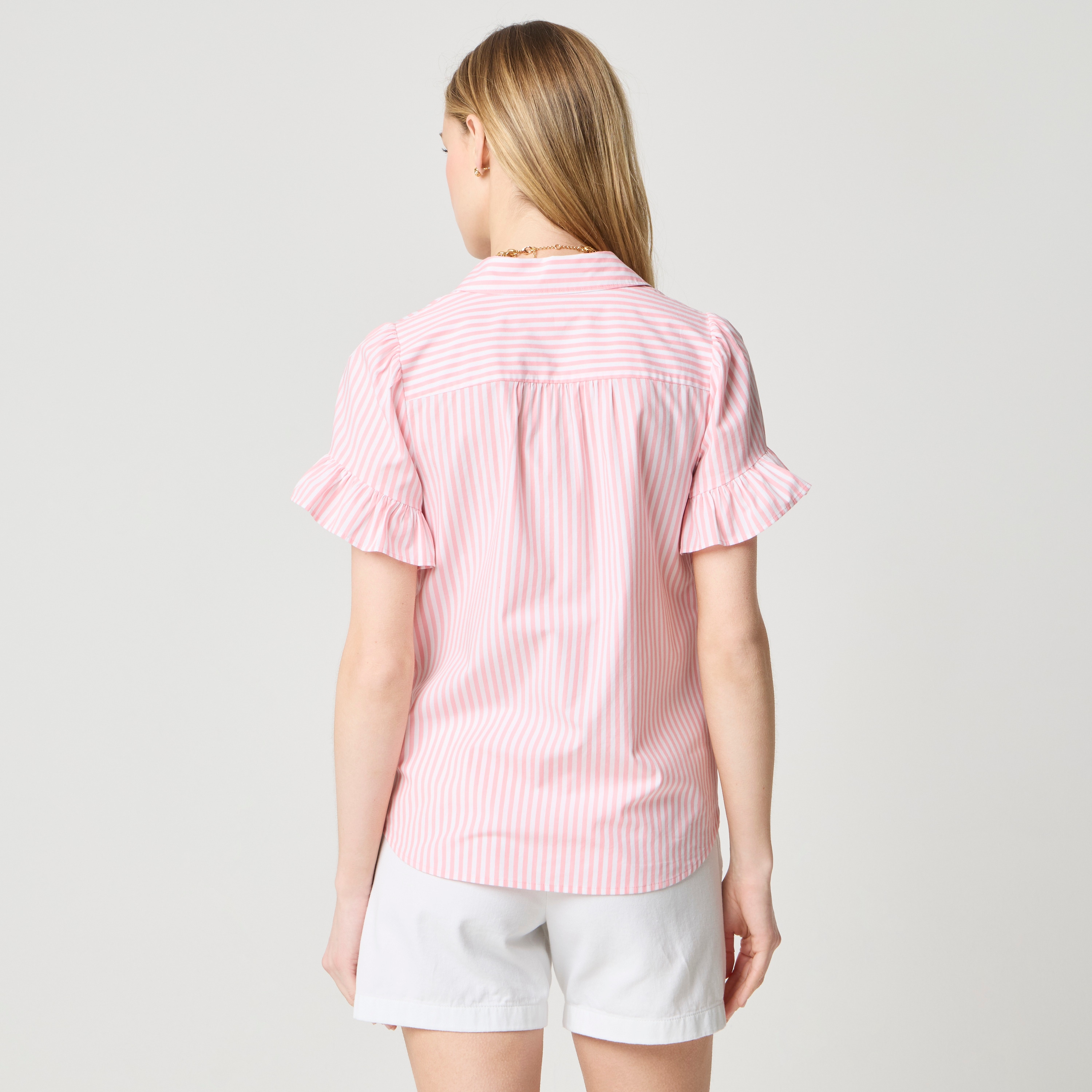 Striped ruffle-sleeve top