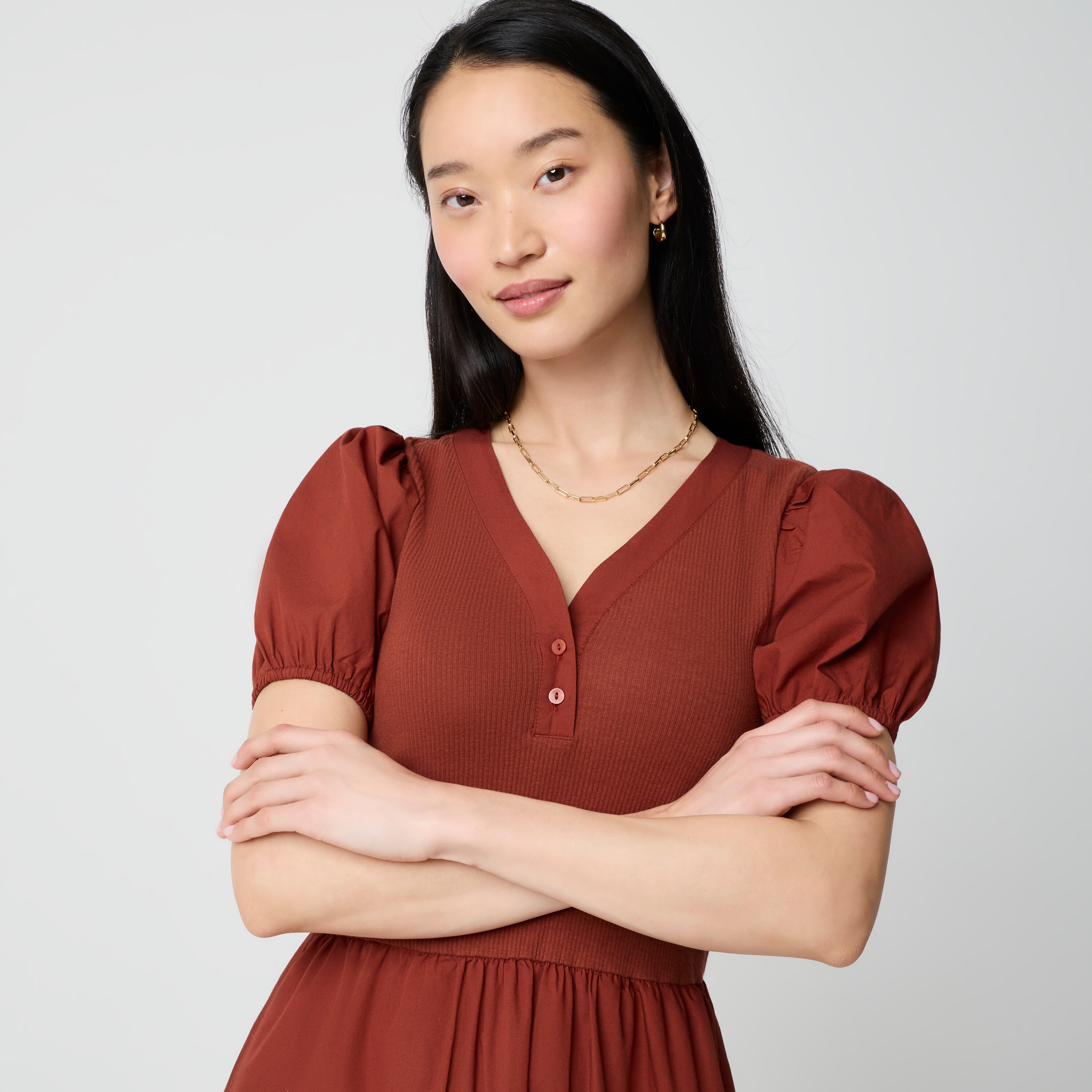 V-neck mixed-media dress