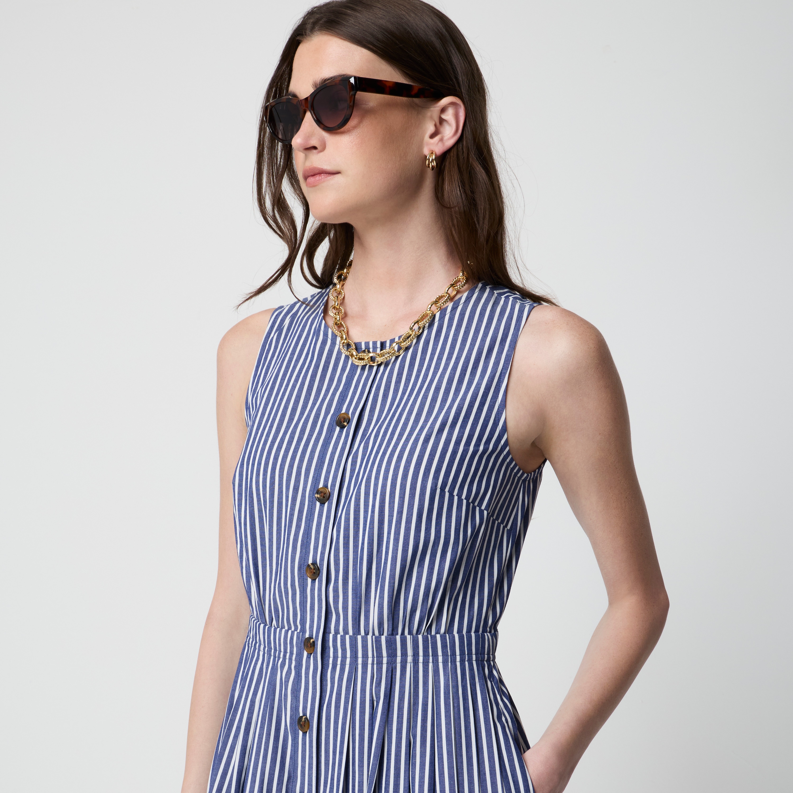 Striped button-front midi dress