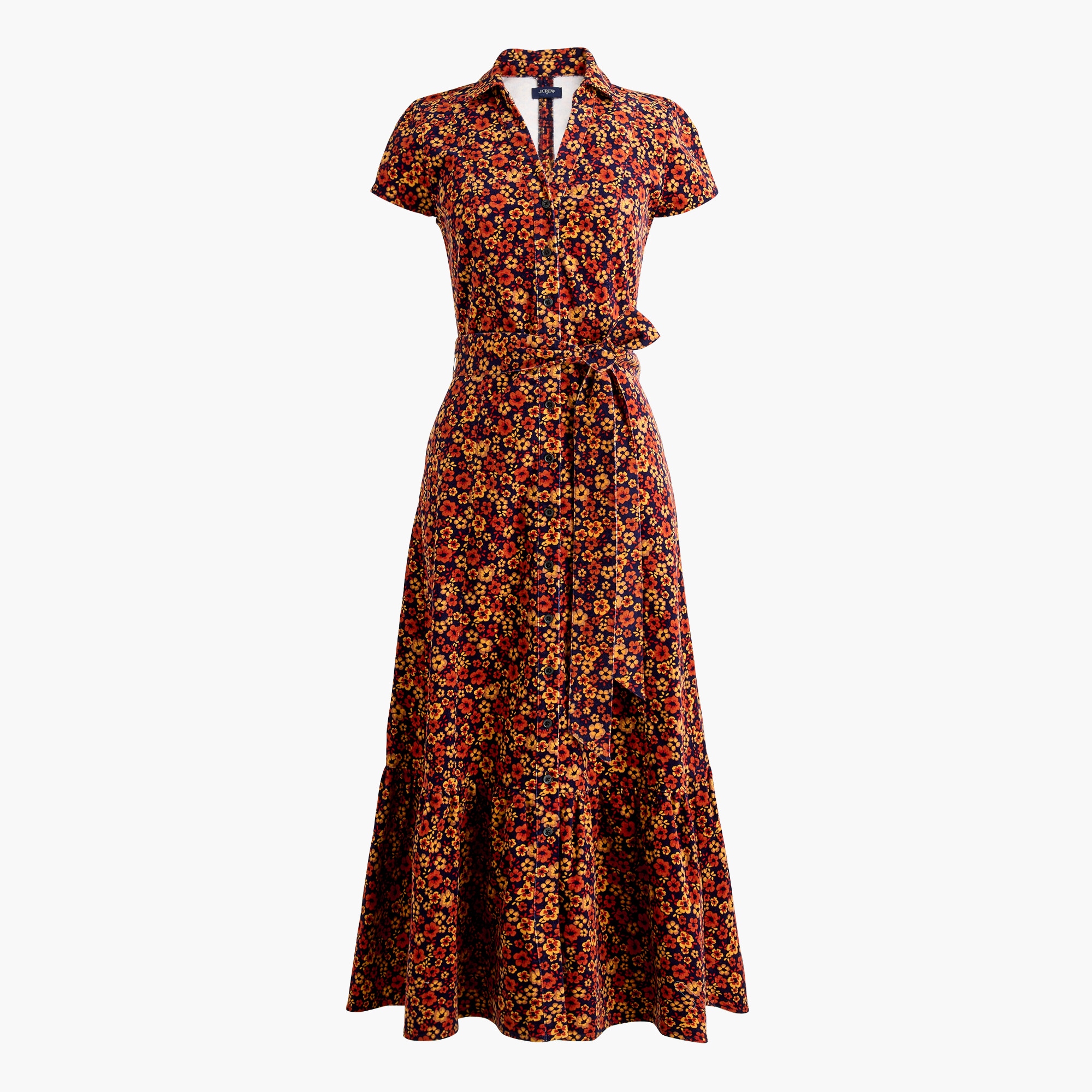 Printed corduroy shirt-dress
