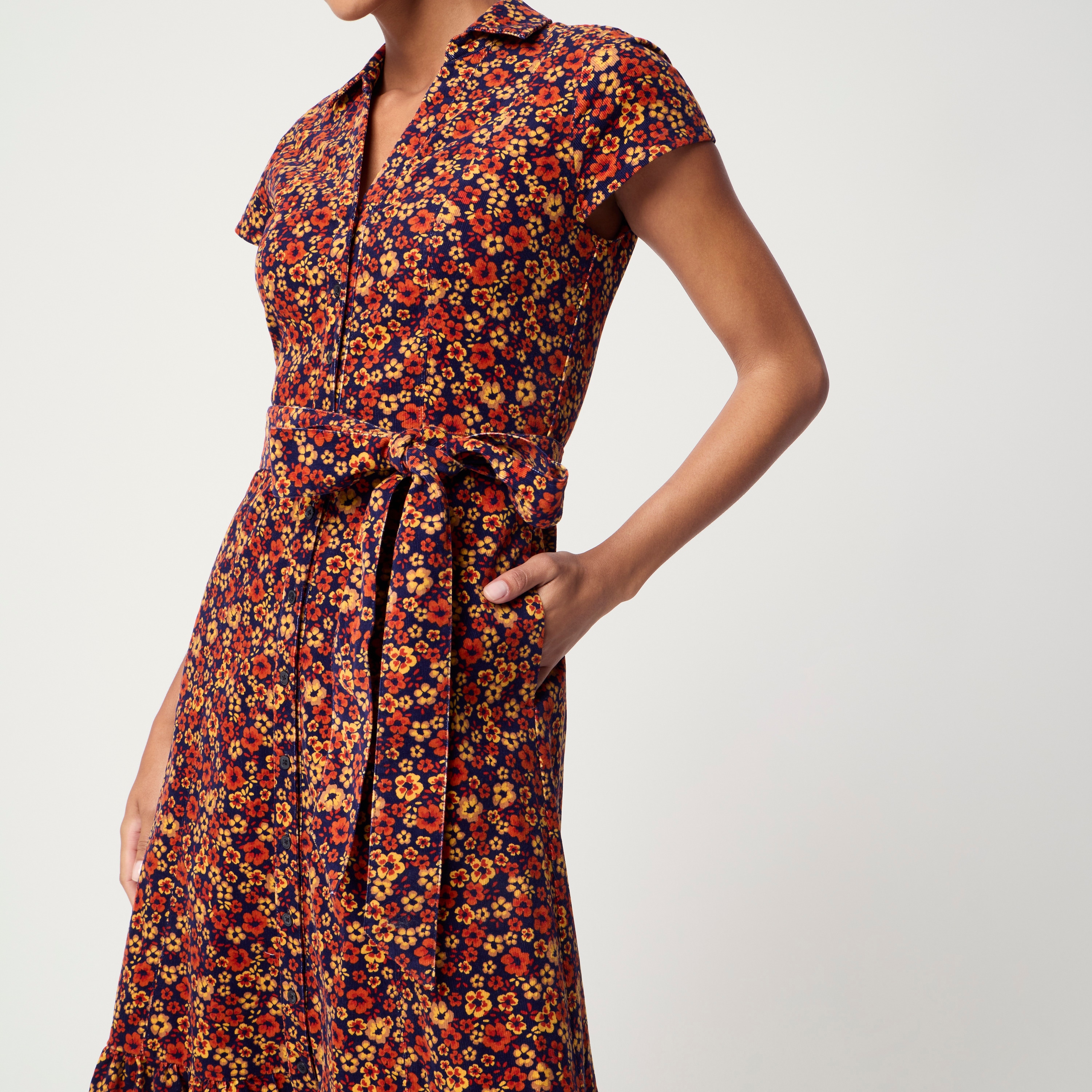 Printed corduroy shirt-dress