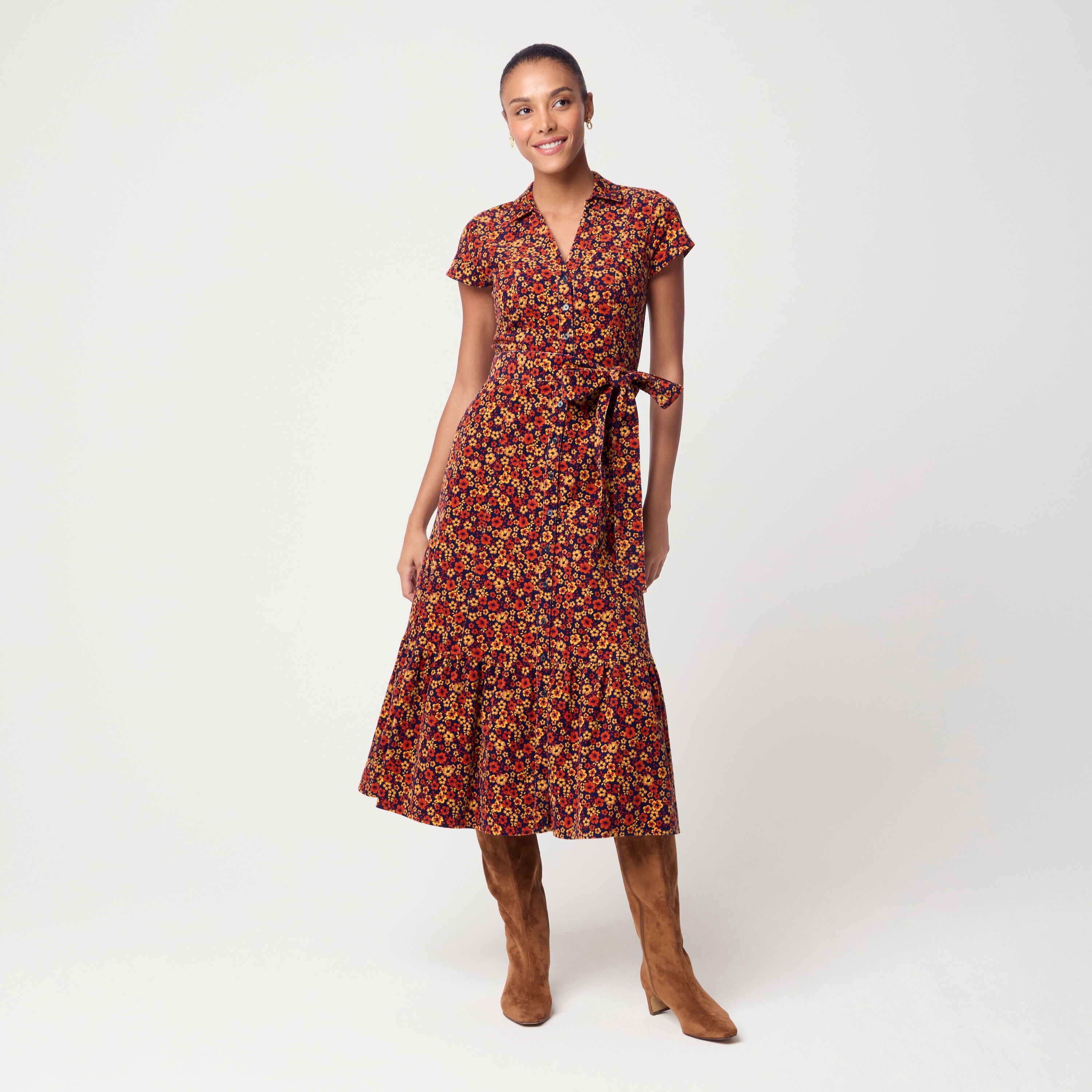 Printed corduroy shirt-dress