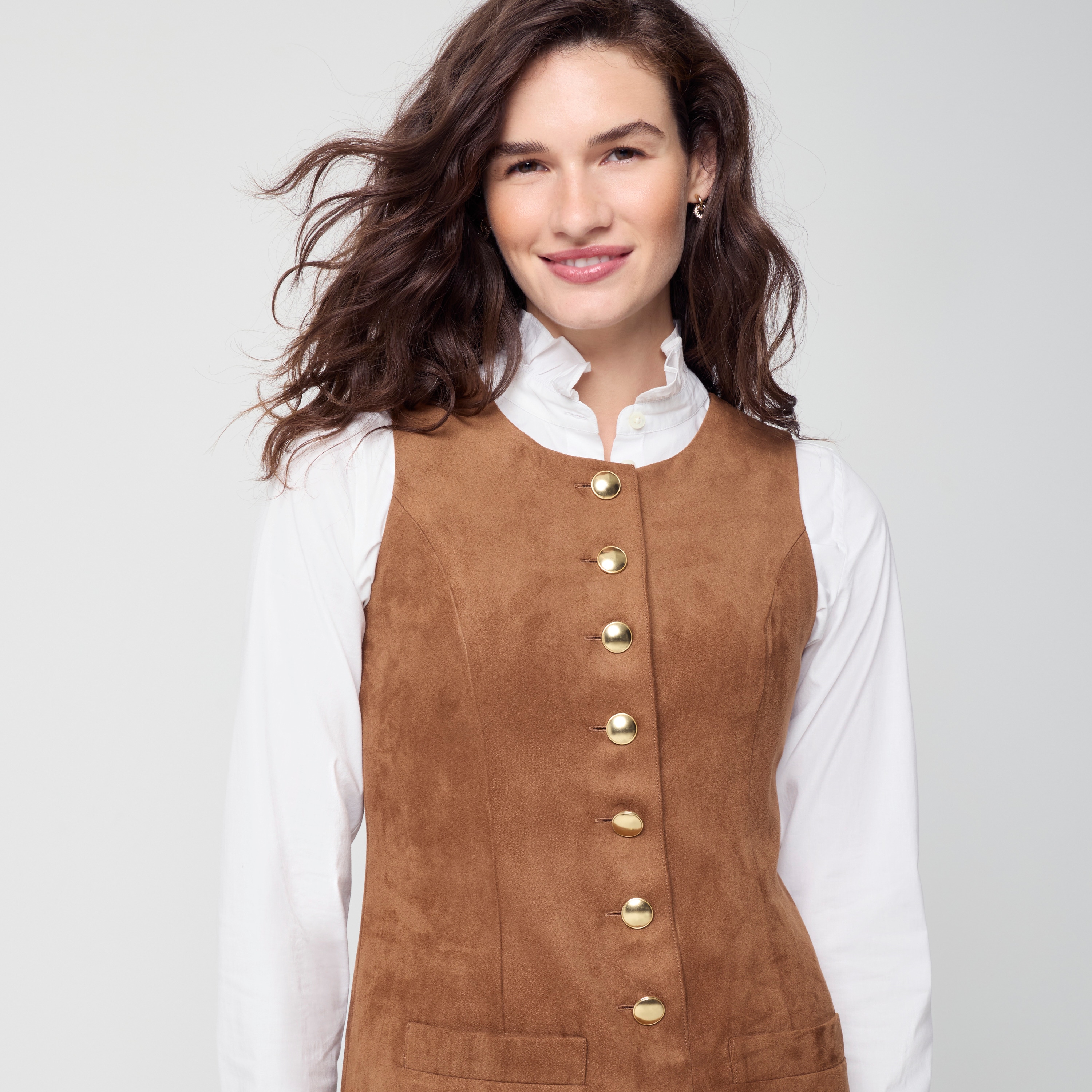 Sueded button-front mini dress