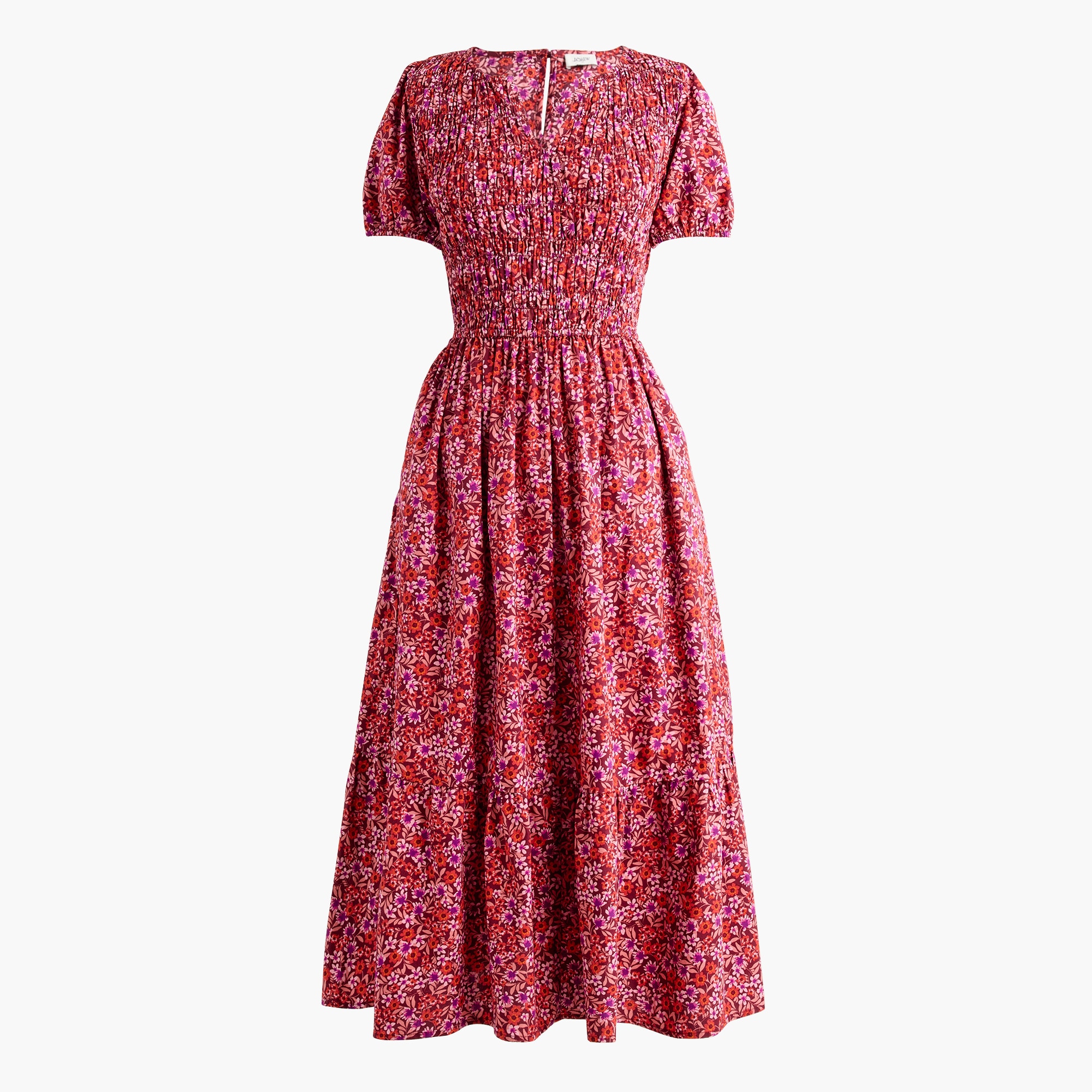 j crew burgundy dress Smocked Puff-sleeve Midi For Women Evening gown