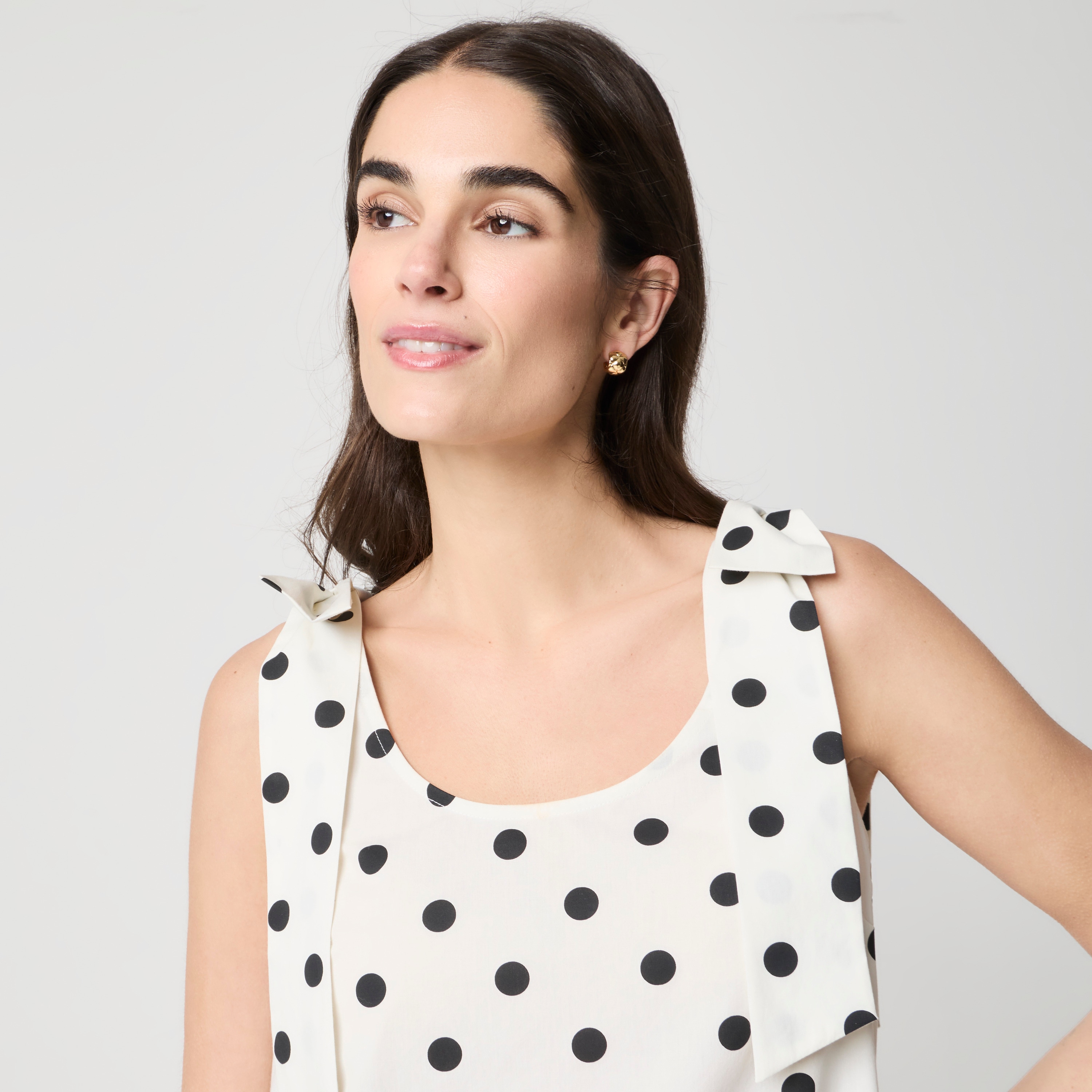 Polka-dot tie-shoulder mini dress