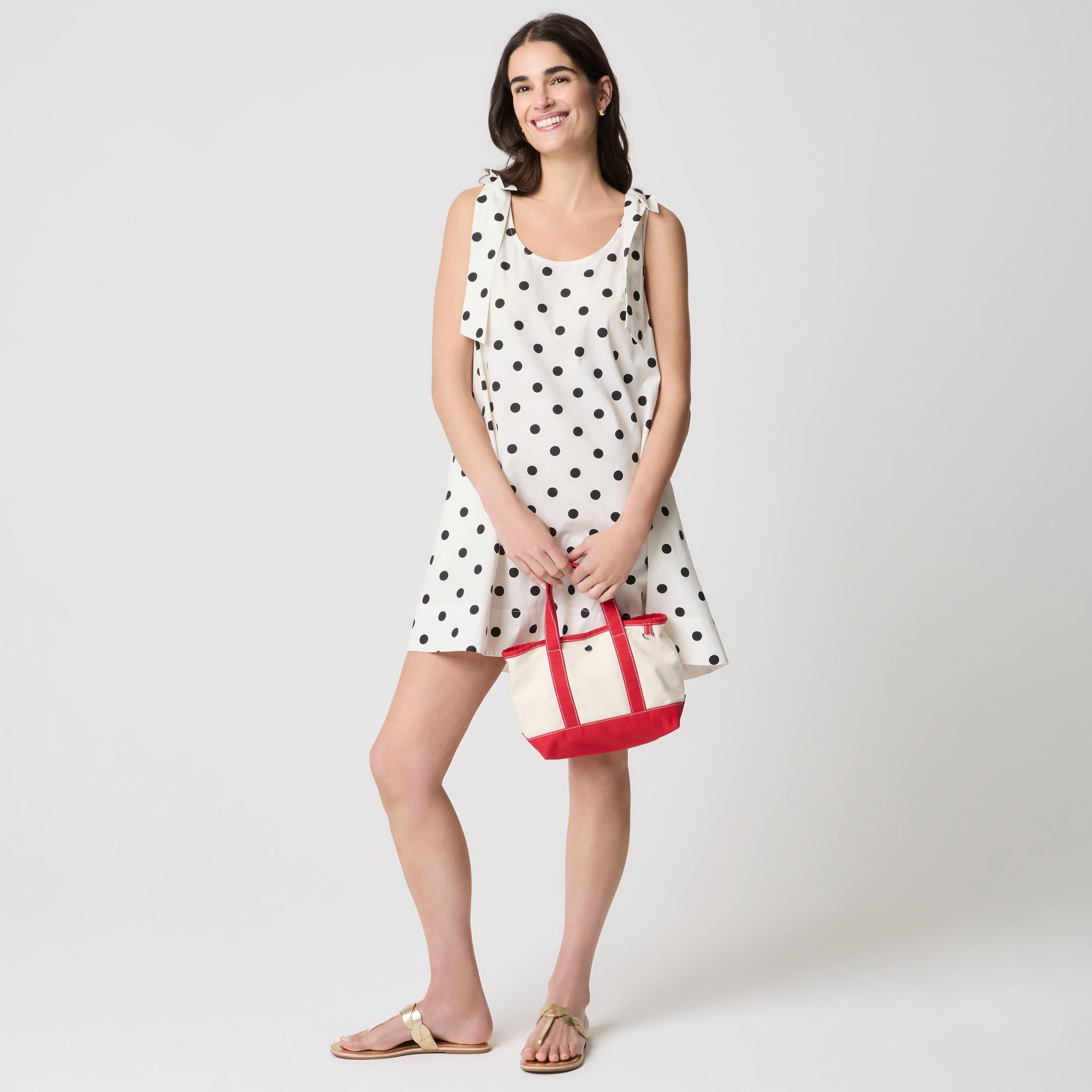 Polka-dot tie-shoulder mini dress