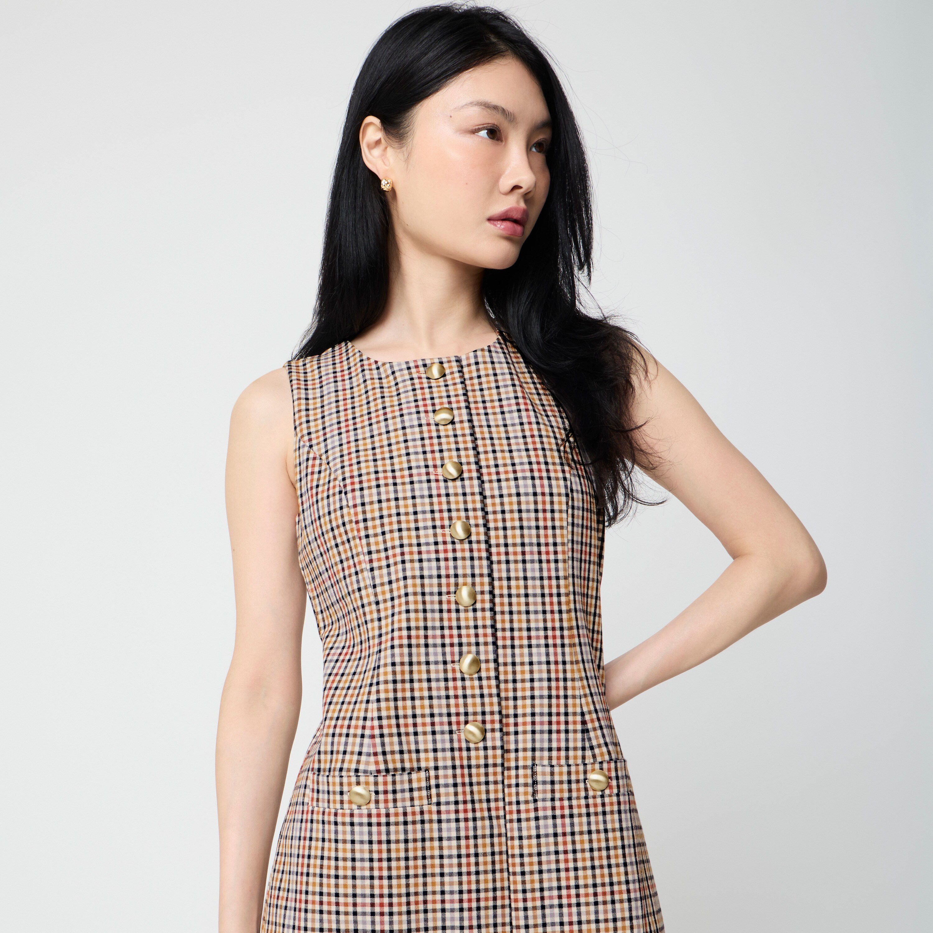 Plaid Button-front Mini Dress For Women | Factory