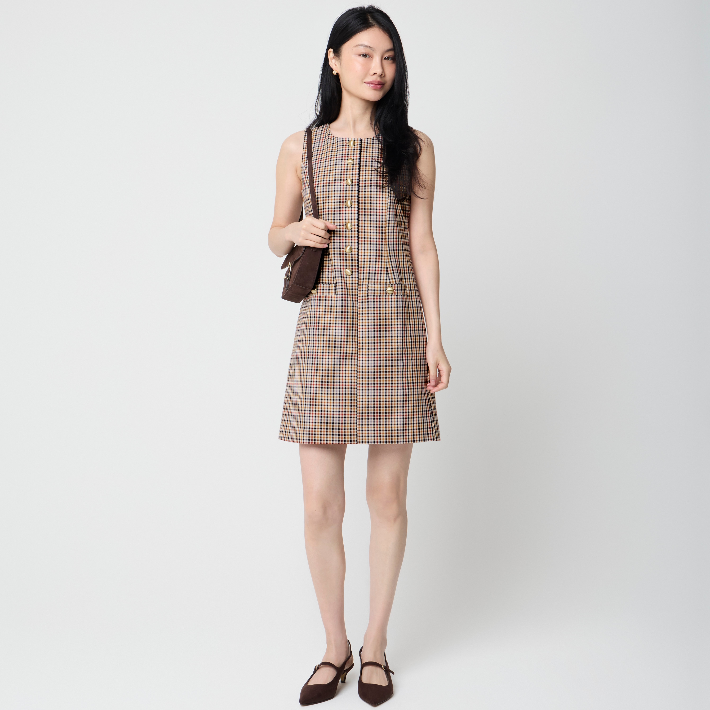 Plaid button-front mini dress