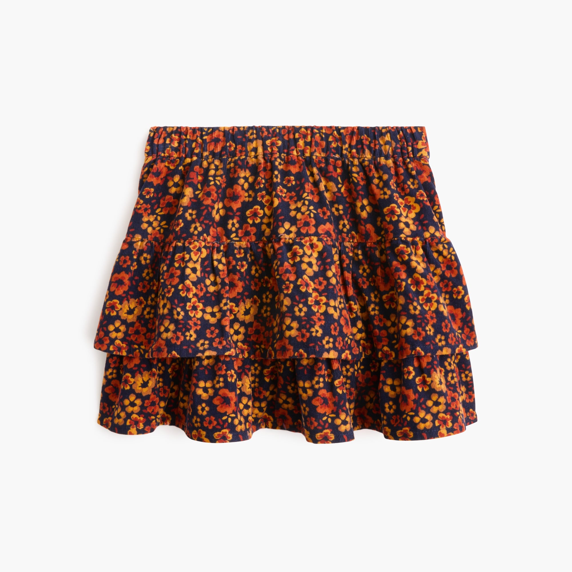 Girls' floral corduroy tiered skirt