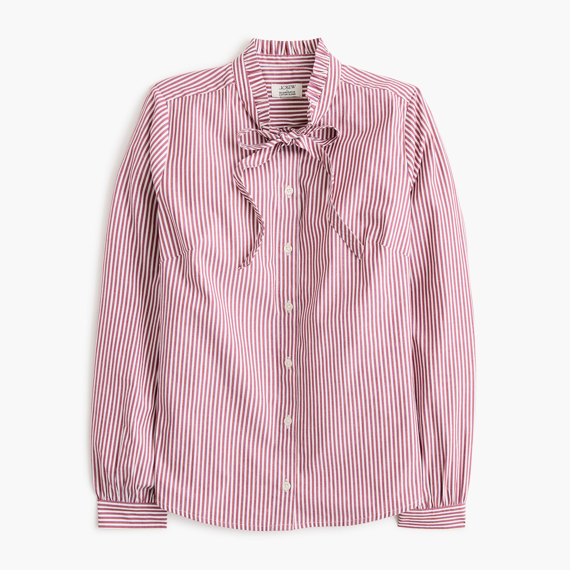 Striped tie-neck button-up shirt