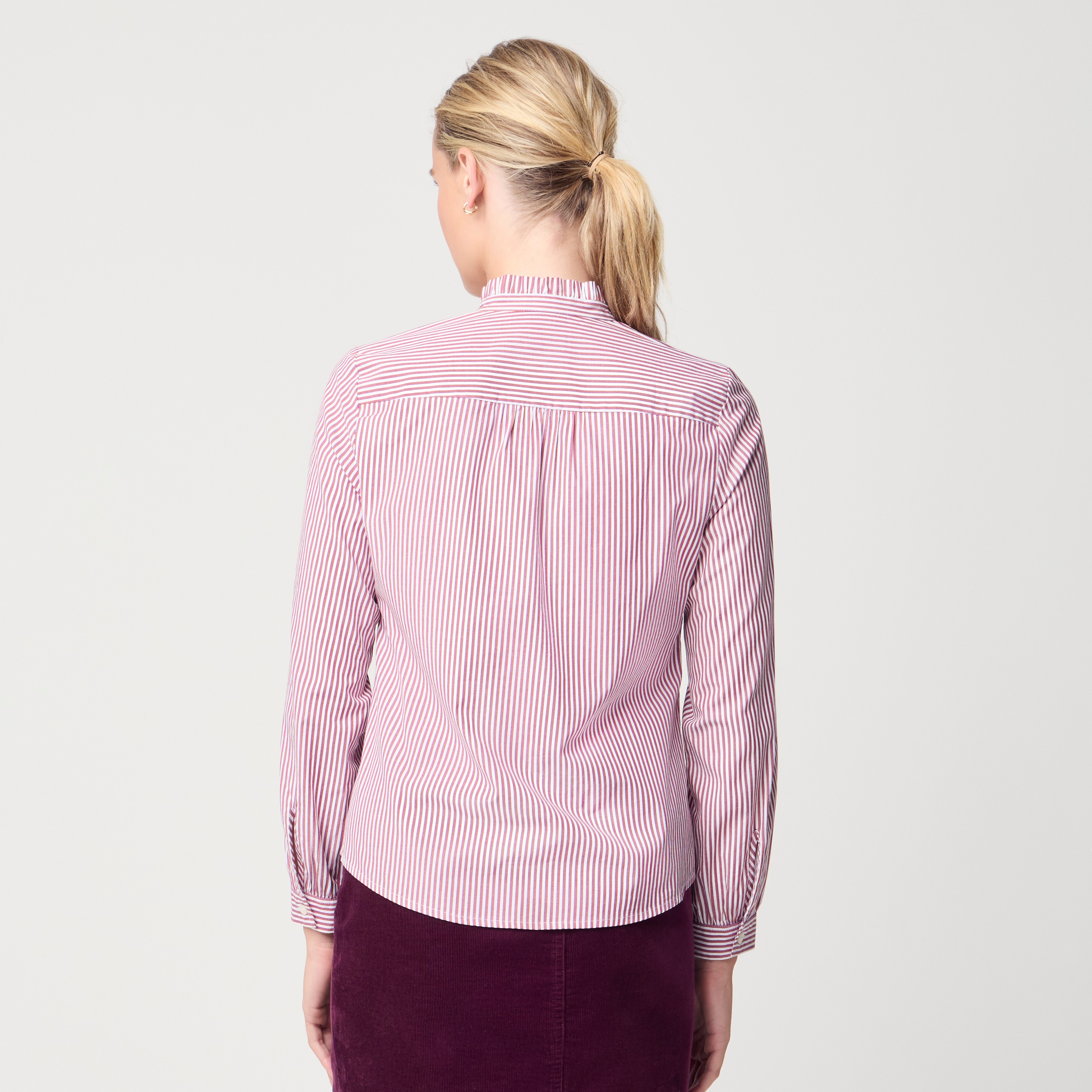 Striped tie-neck button-up shirt