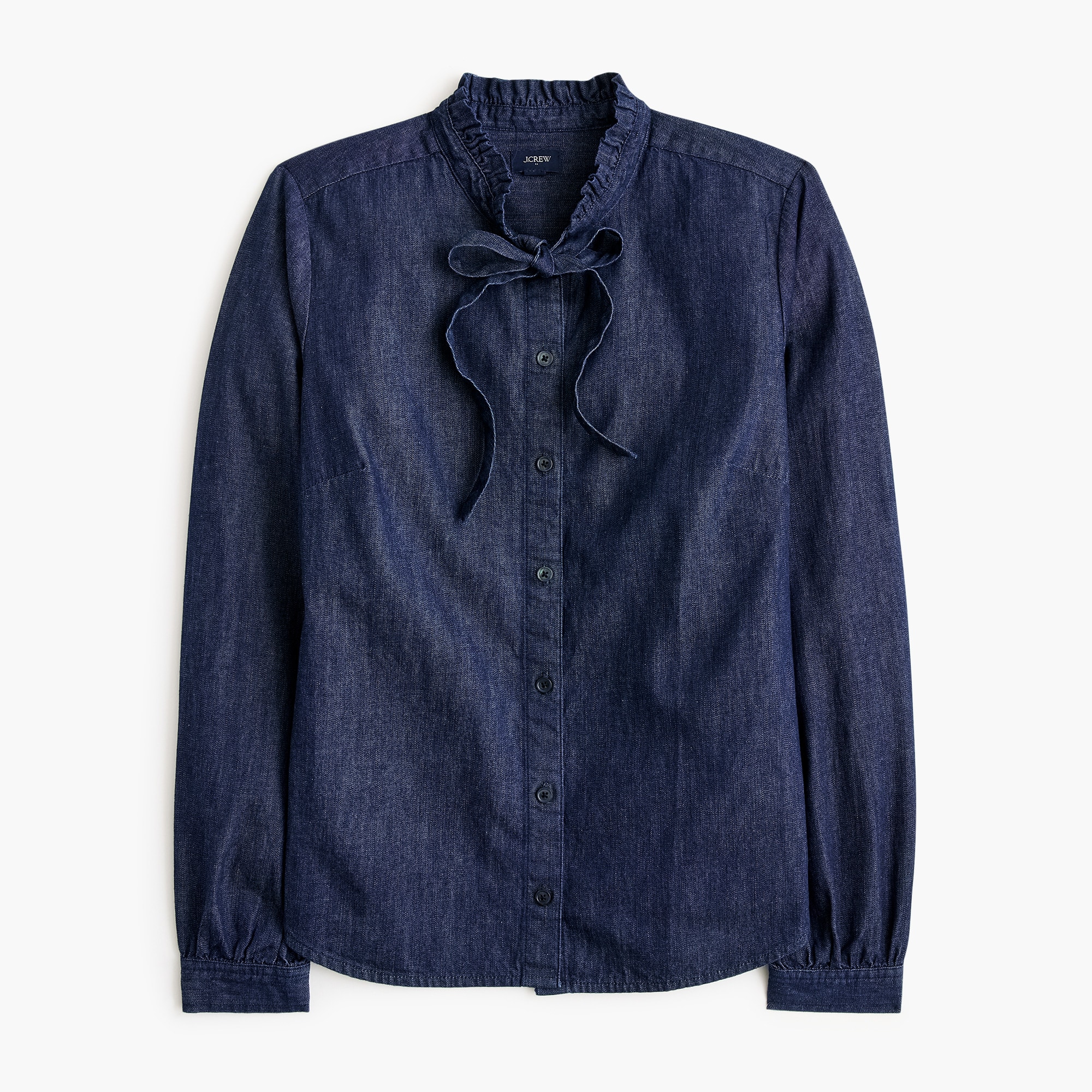 100% cotton chambray tie-neck button-up shirt
