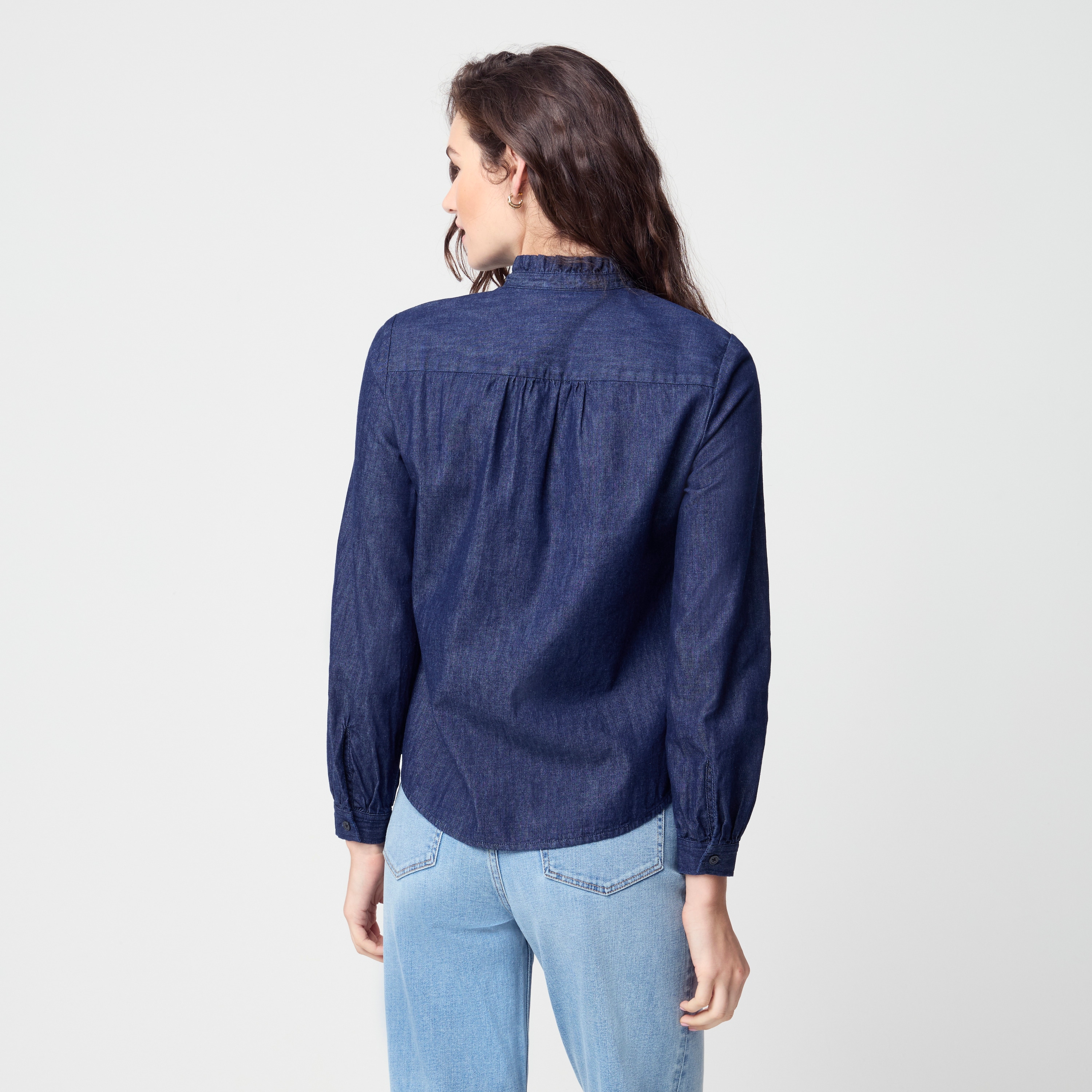 100% cotton chambray tie-neck button-up shirt