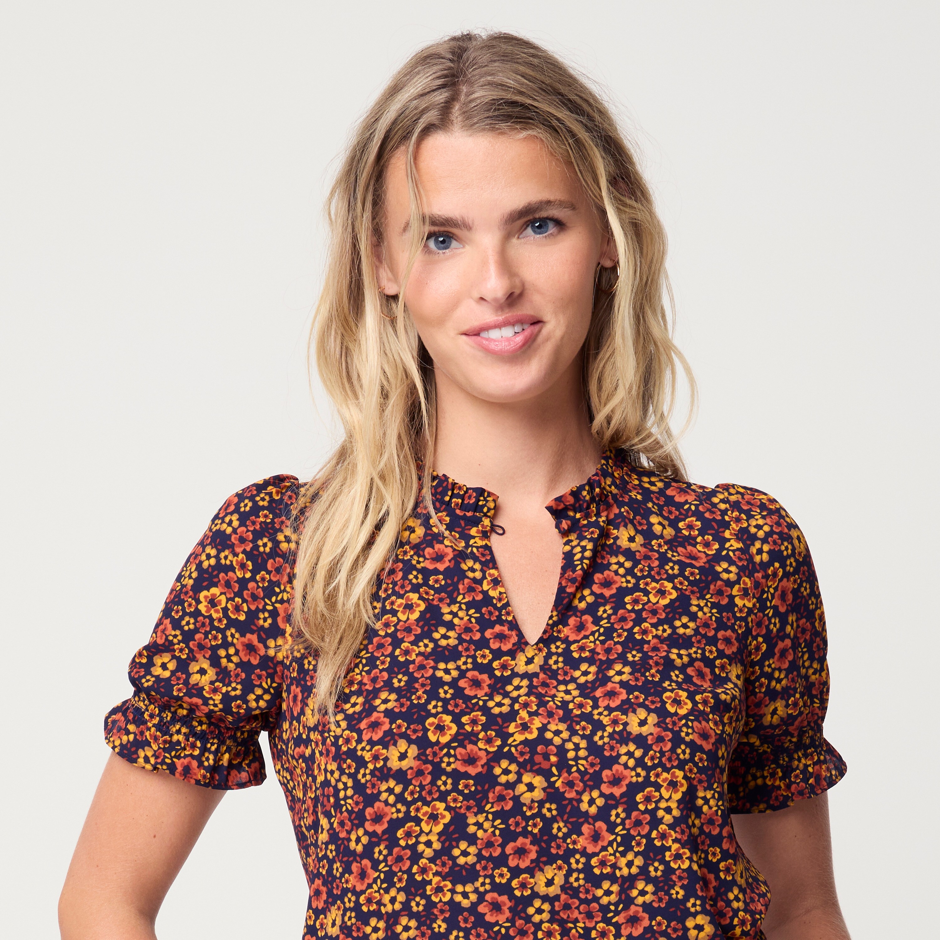 Printed ruffleneck top