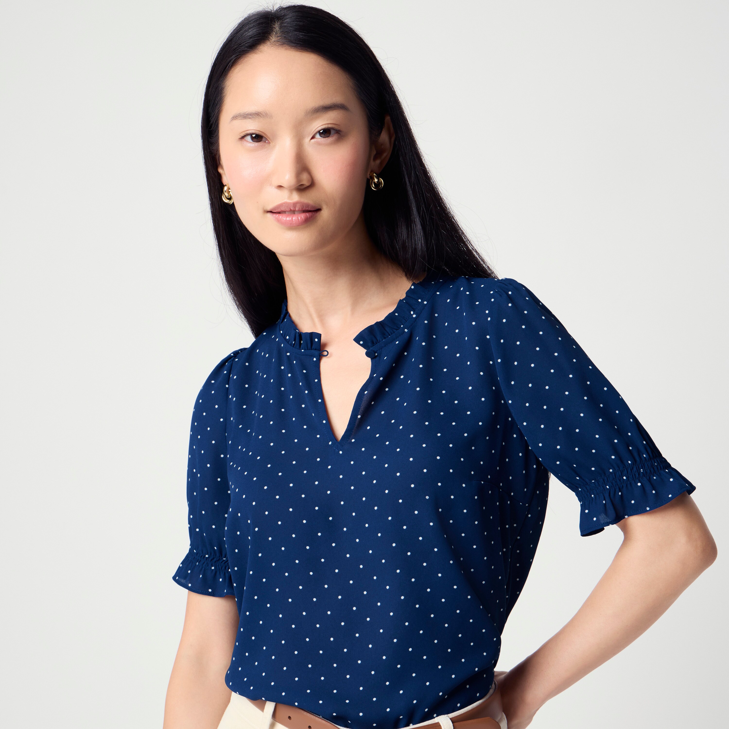 Printed ruffleneck top