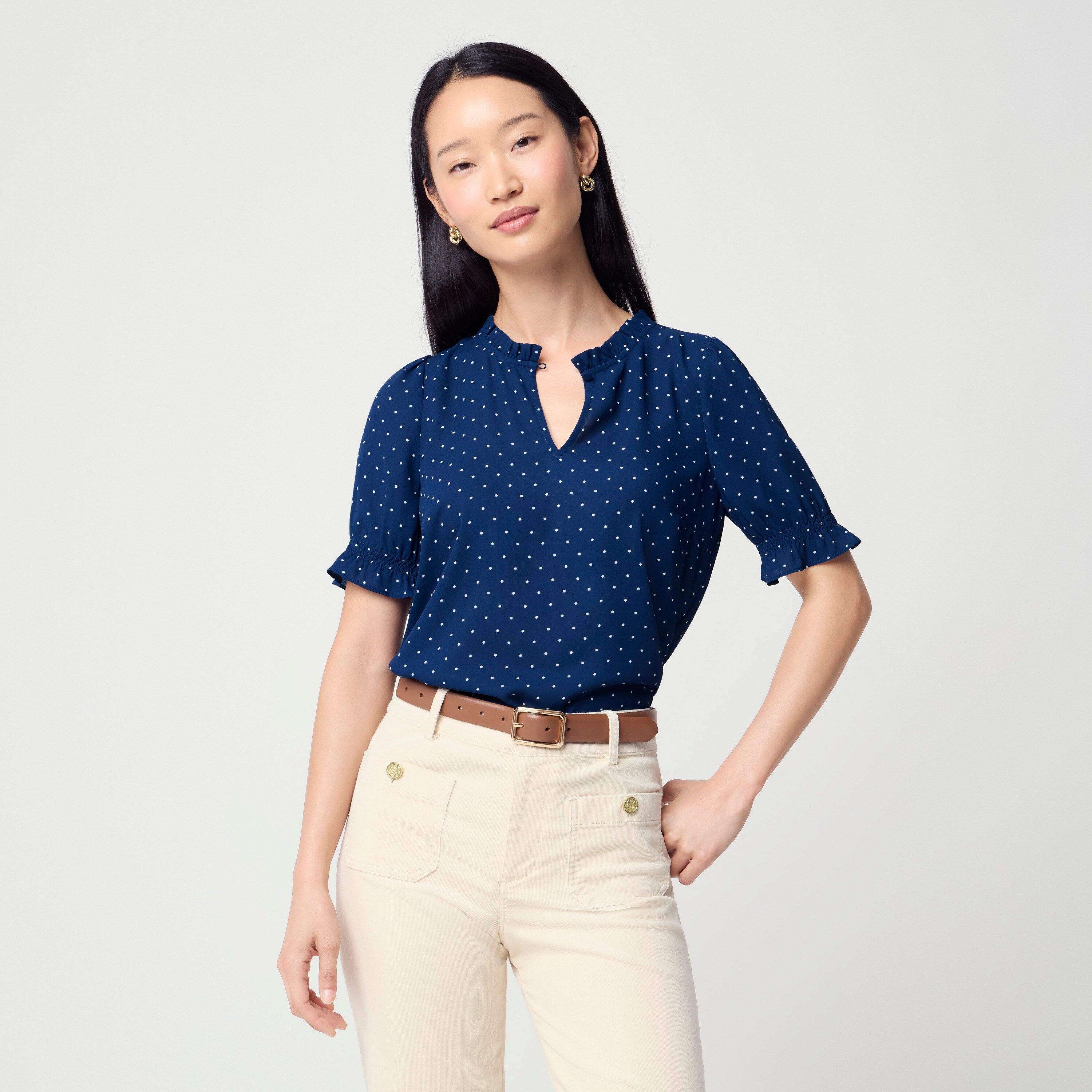 Printed ruffleneck top