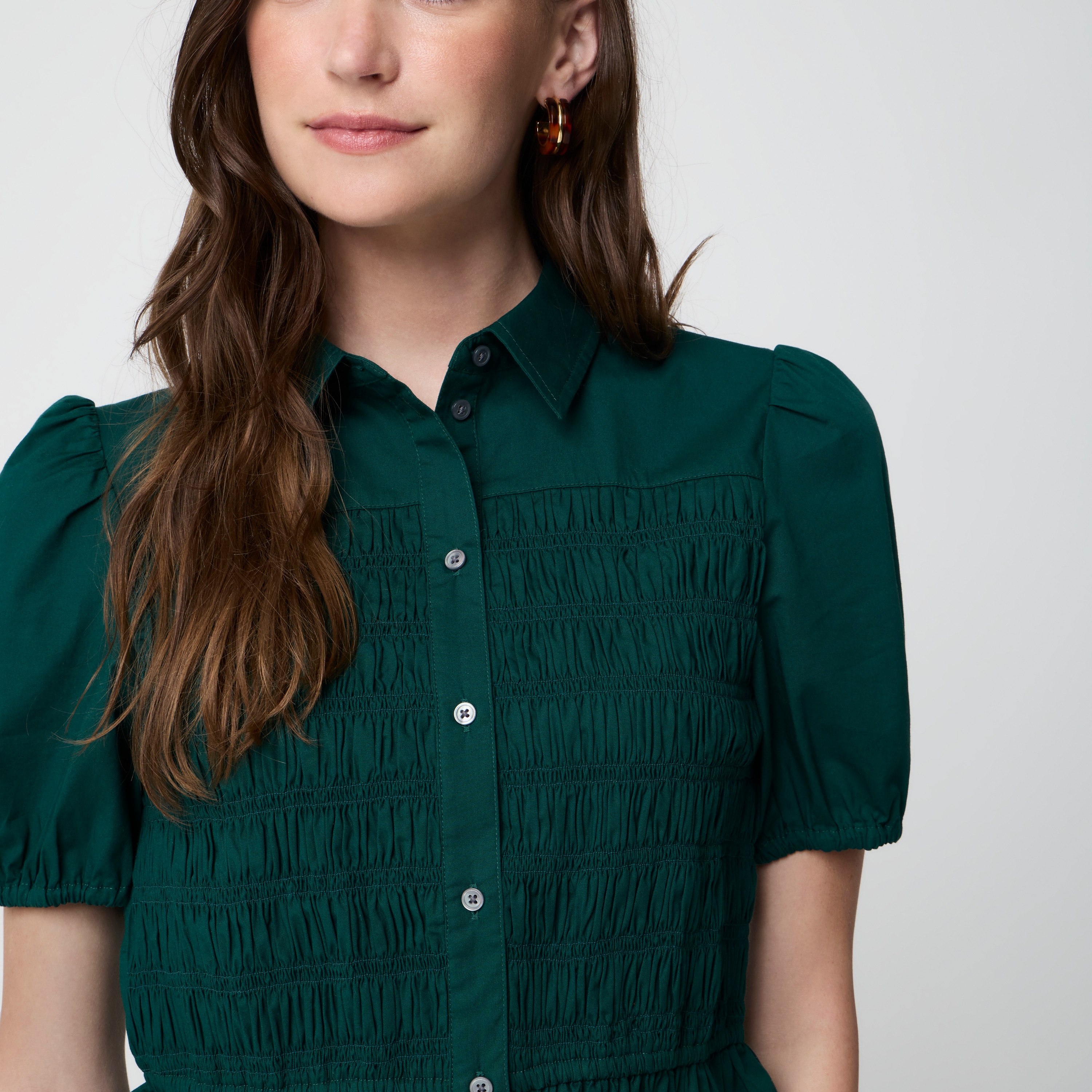 Smocked button-front top