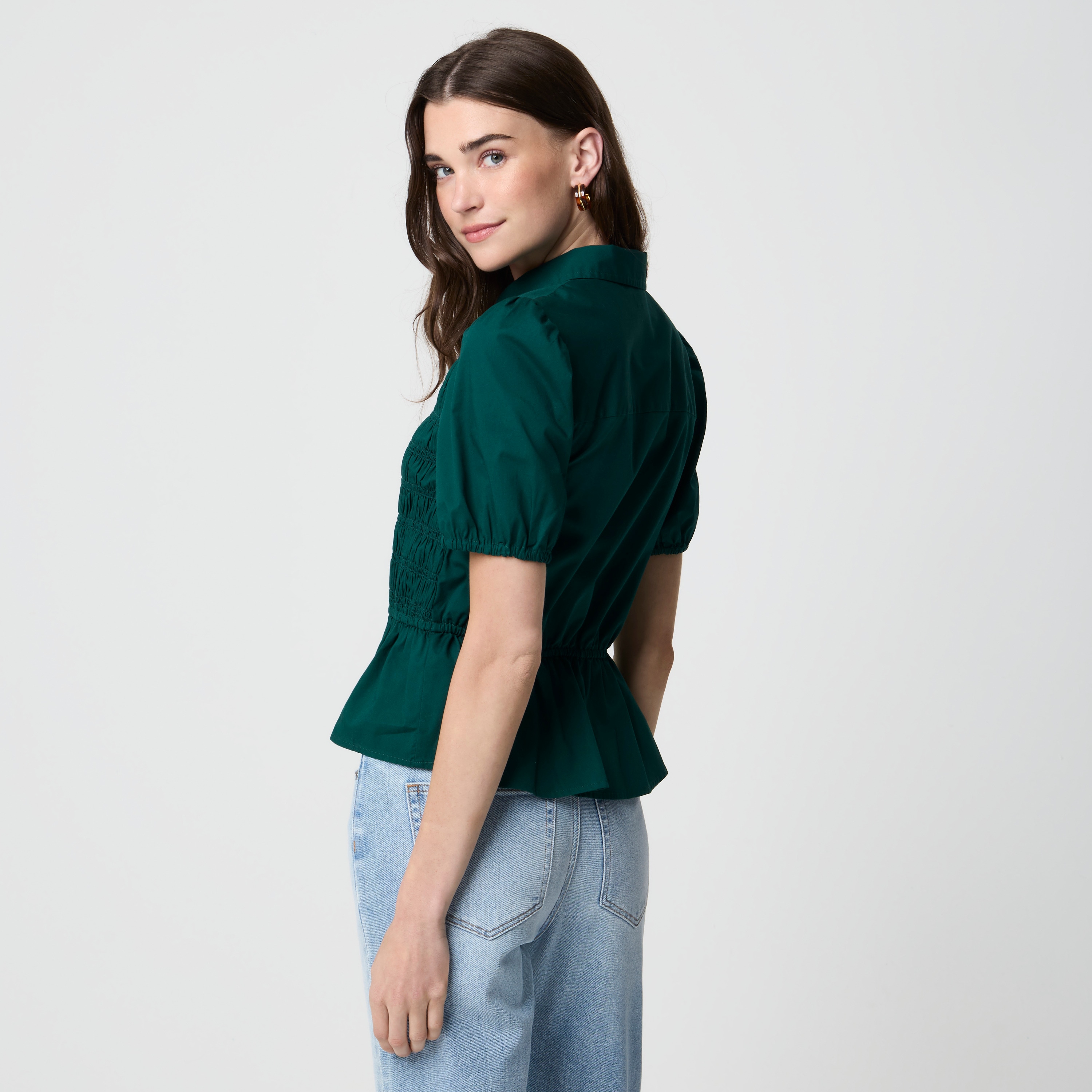Smocked button-front top