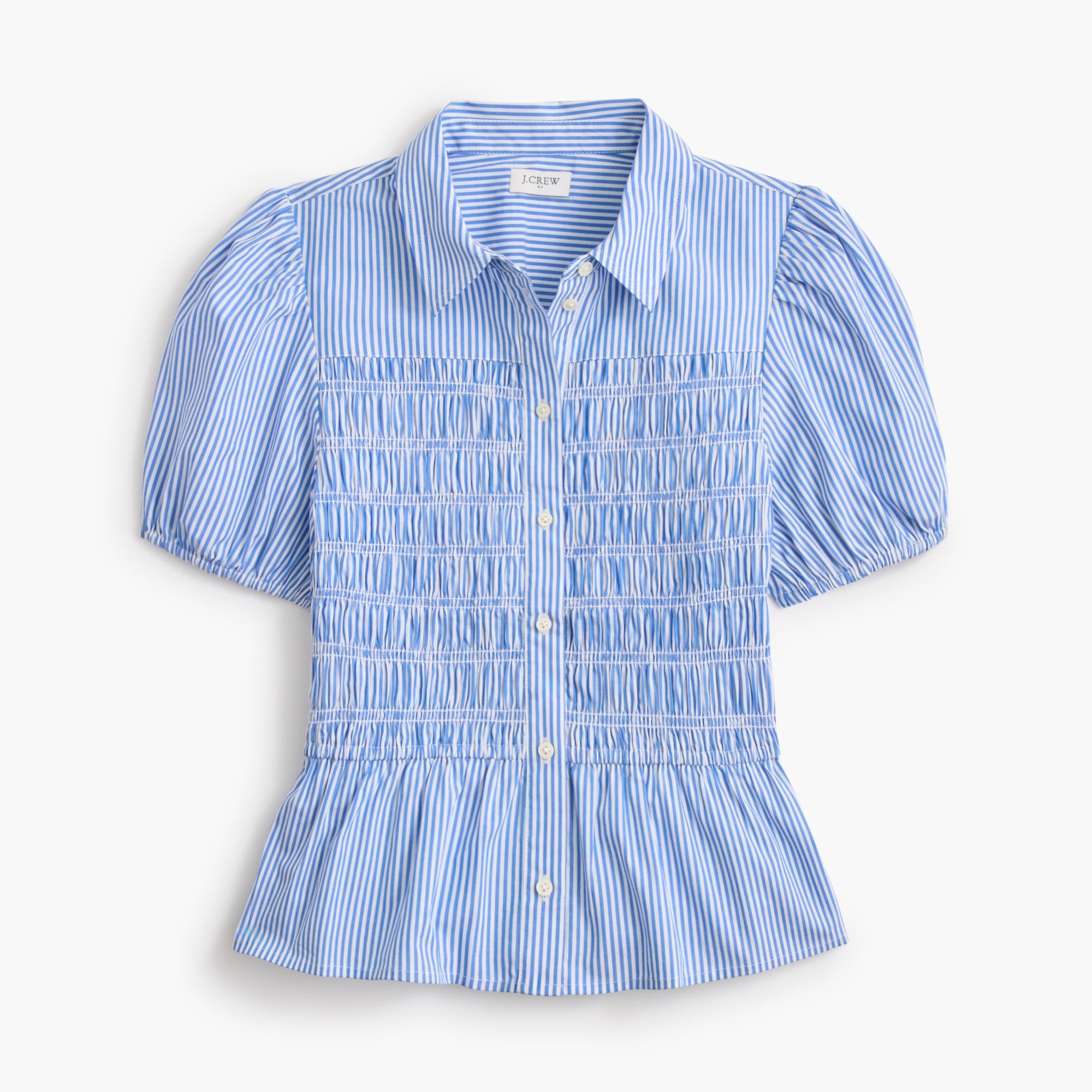 Striped smocked button-front top