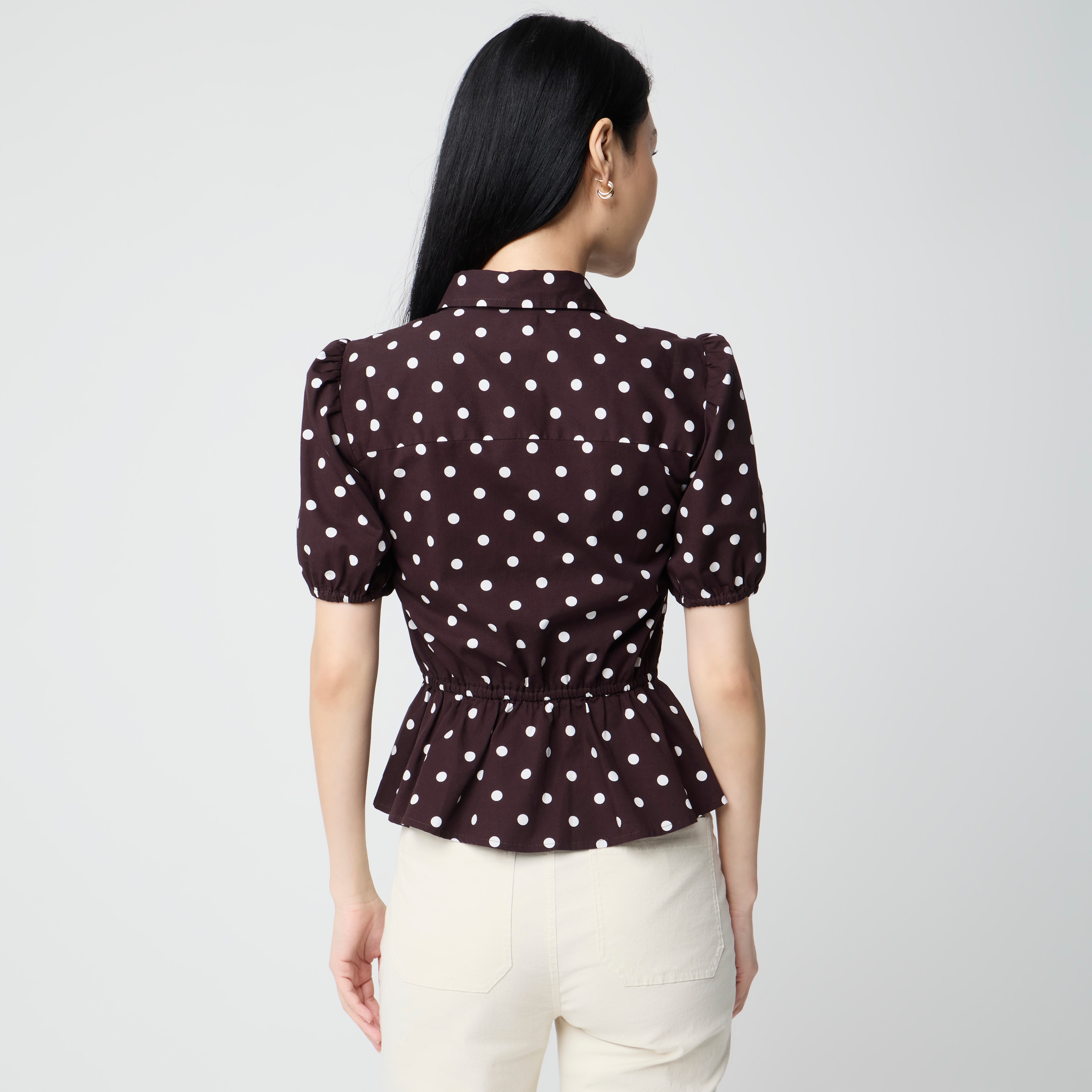 Polka-dot smocked button-front top