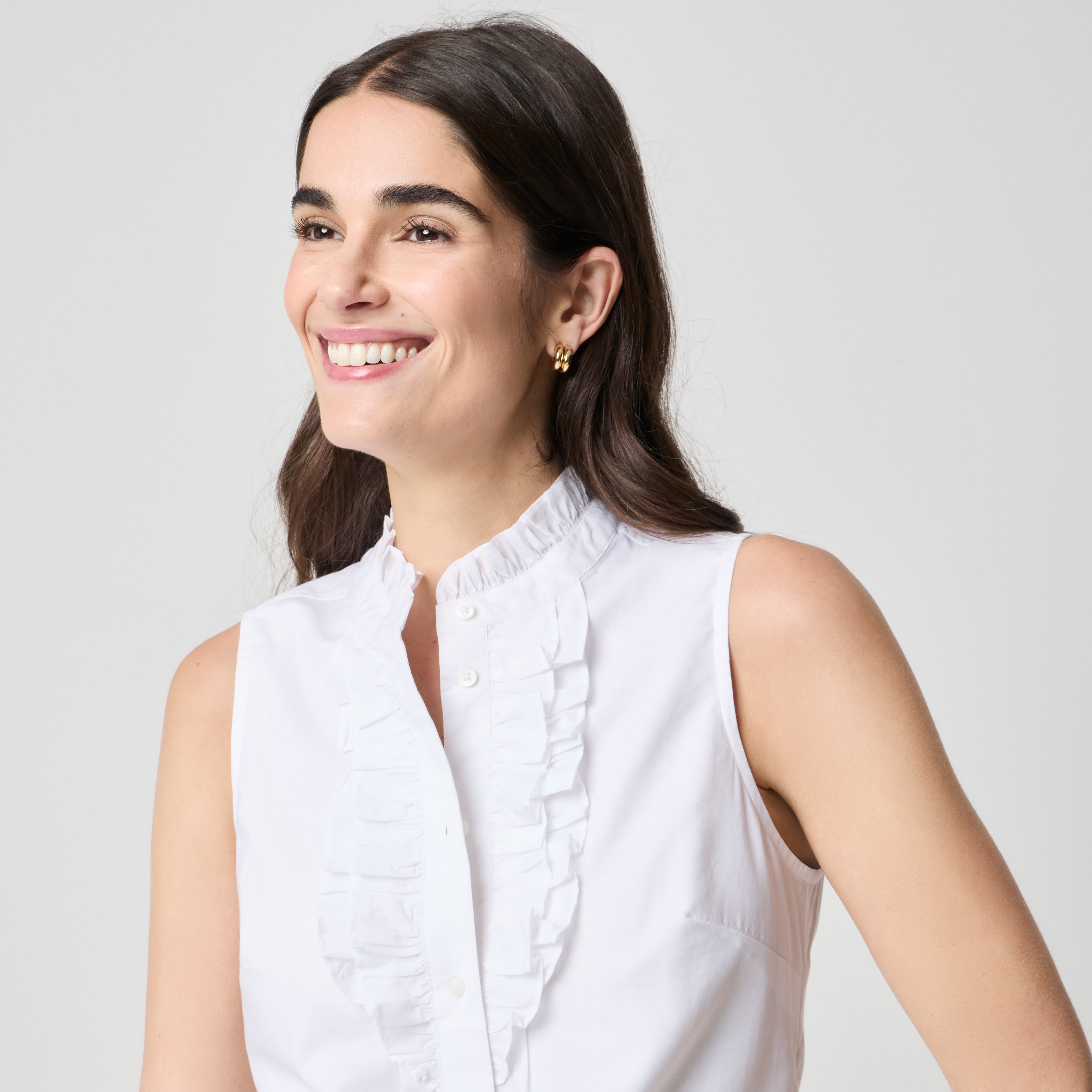 100% cotton ruffle-front top