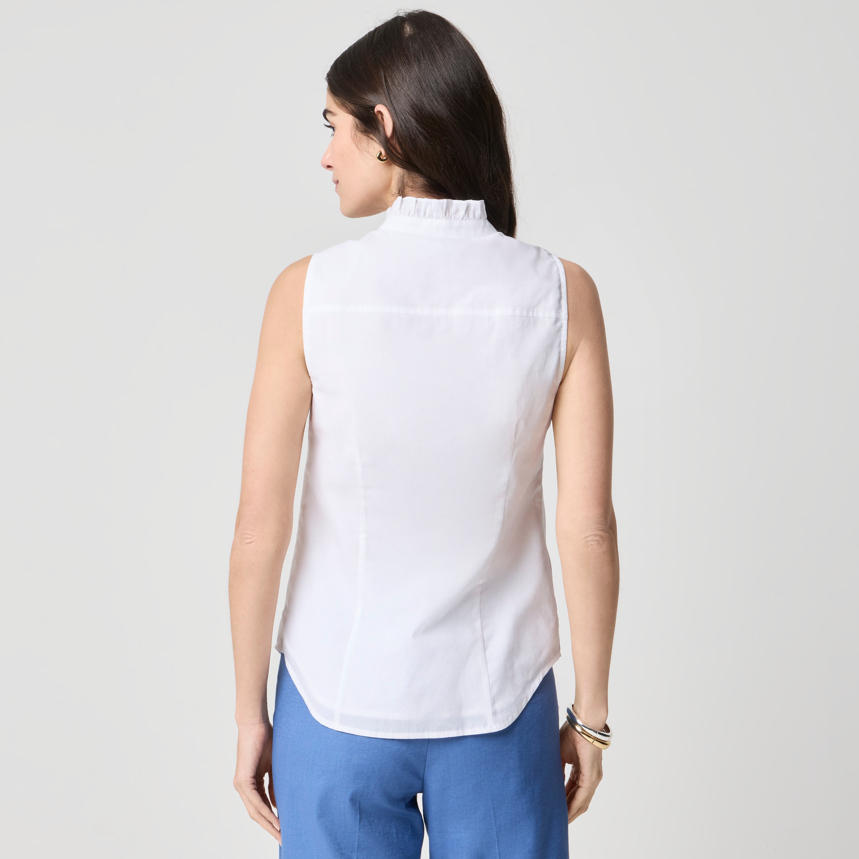 100% cotton ruffle-front top