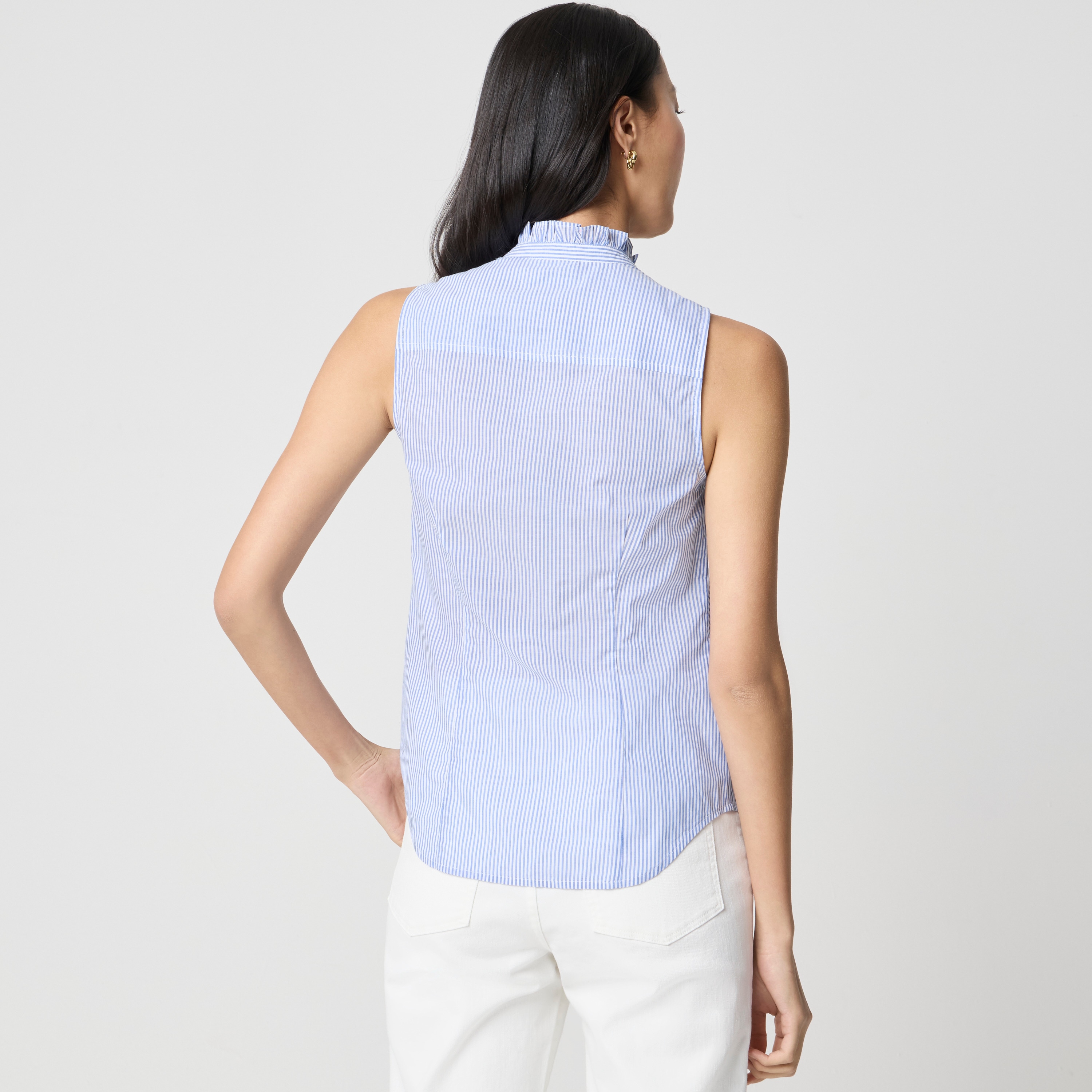 Striped ruffle-front top