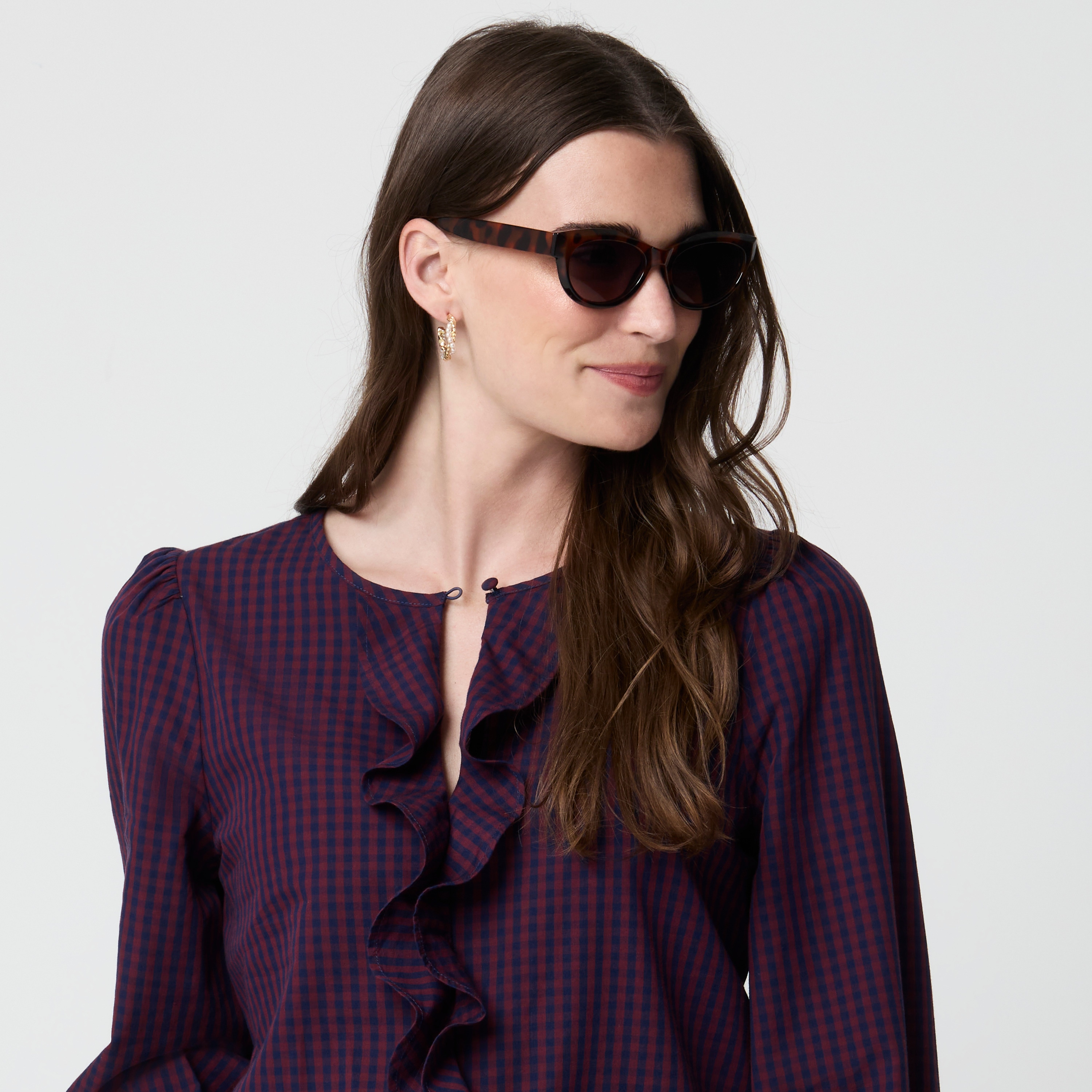 Checked ruffle-front top