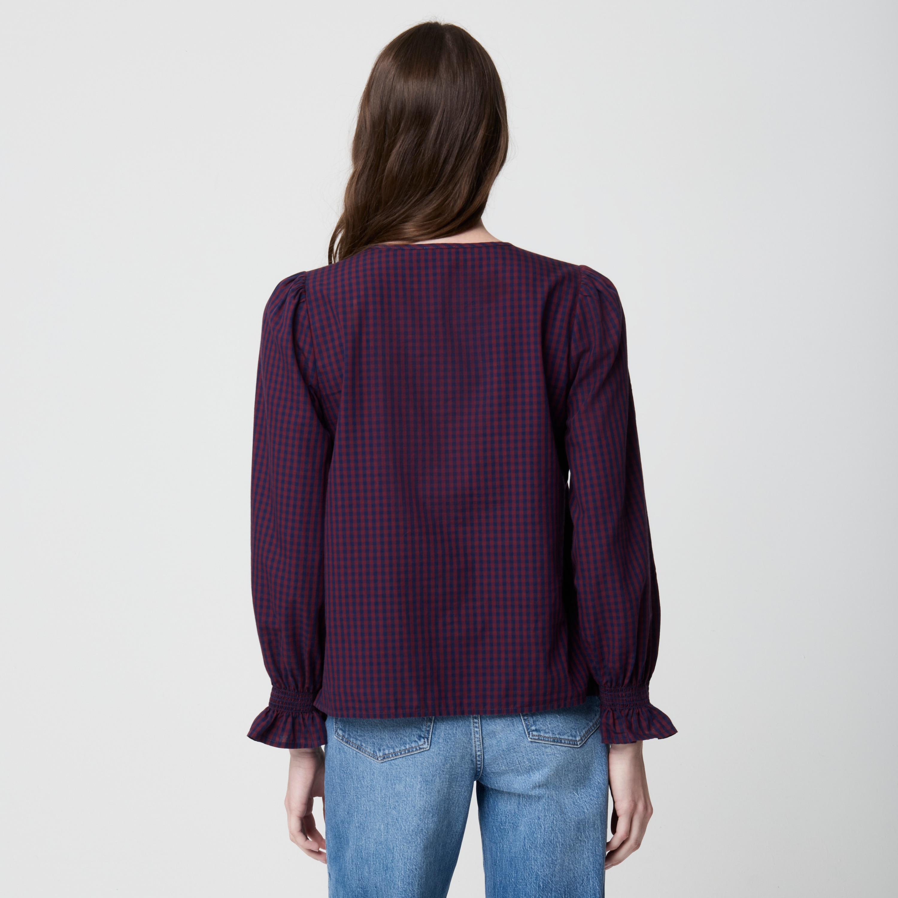 Checked ruffle-front top