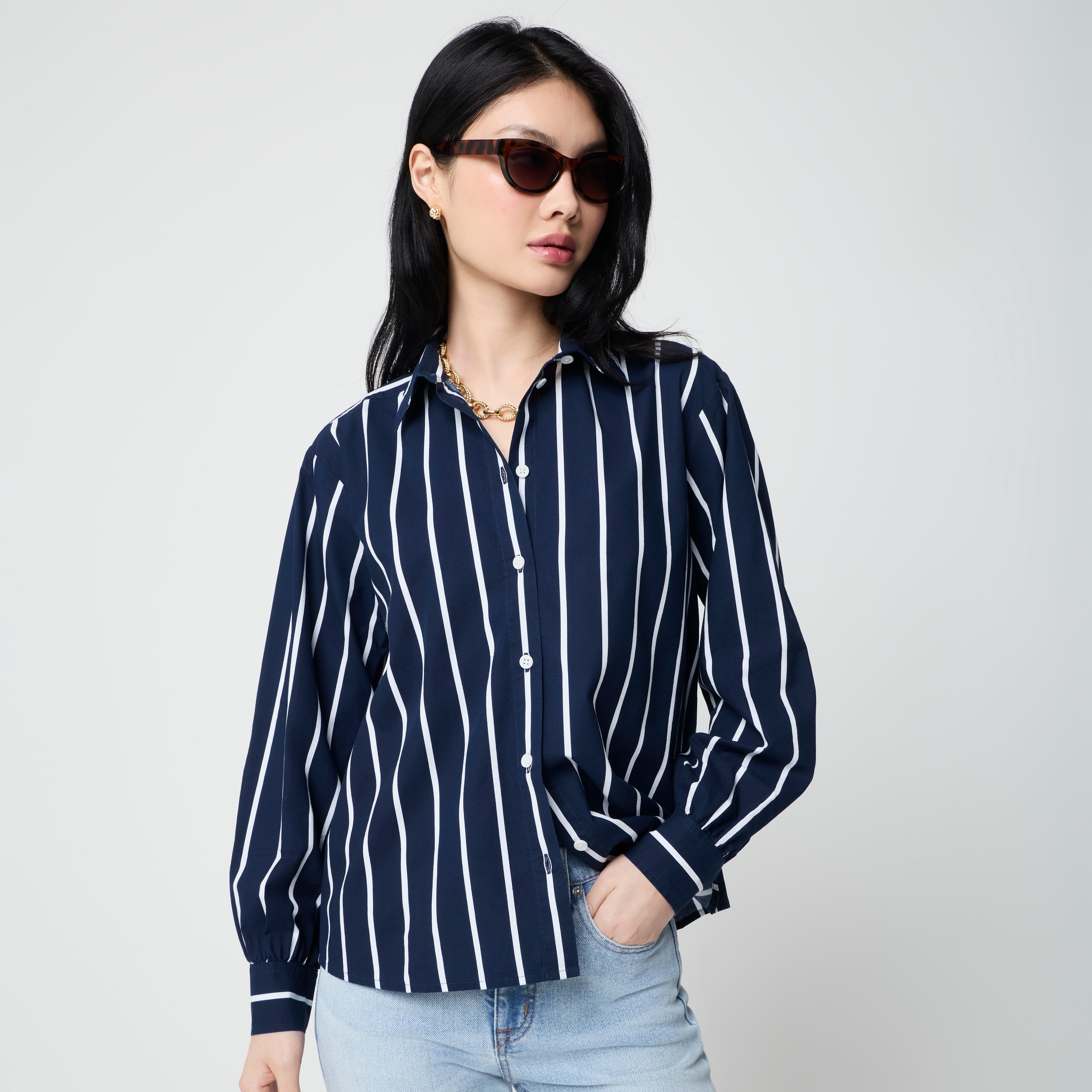 Striped button-up shirt
