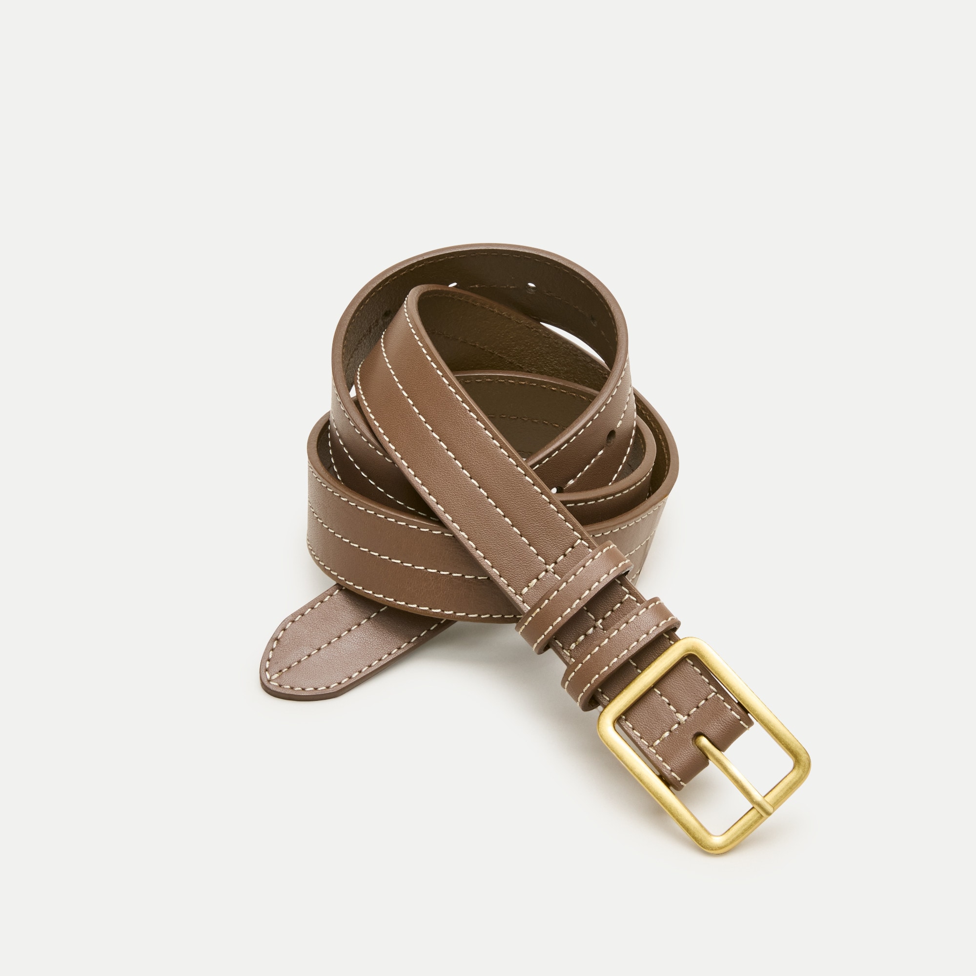 Topstitched belt in leather