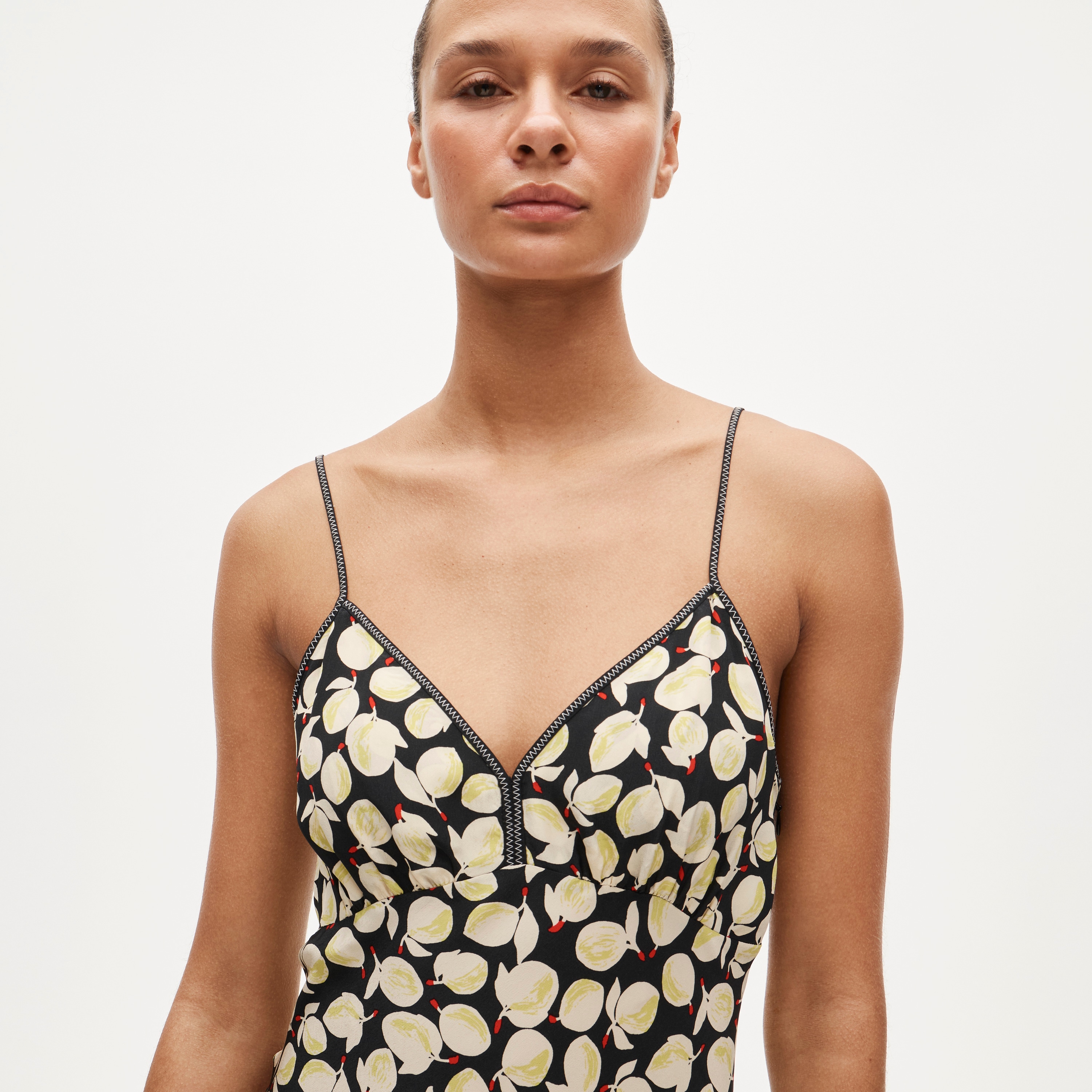 Slip dress in lemon-print crepe de chine