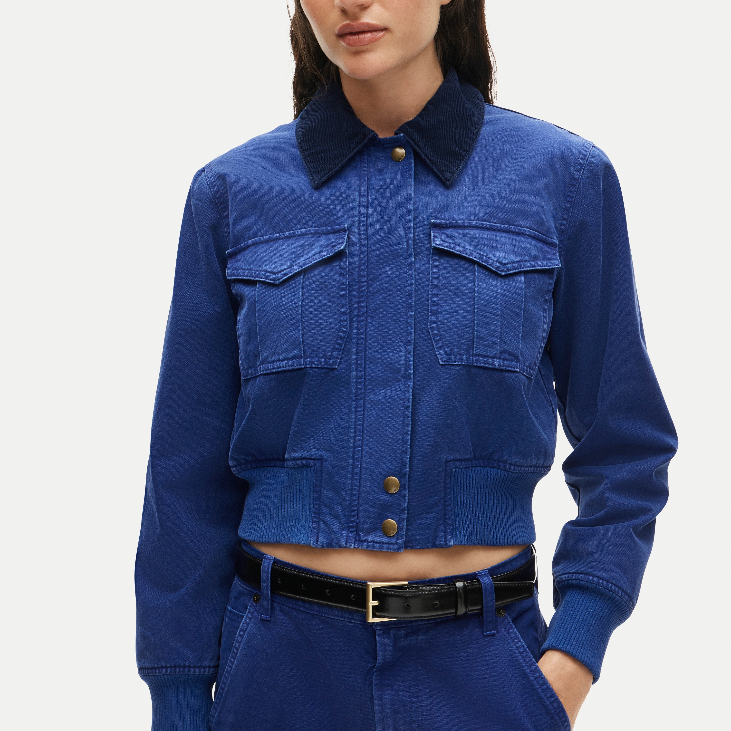 Cropped bomber jacket in cotton canvas